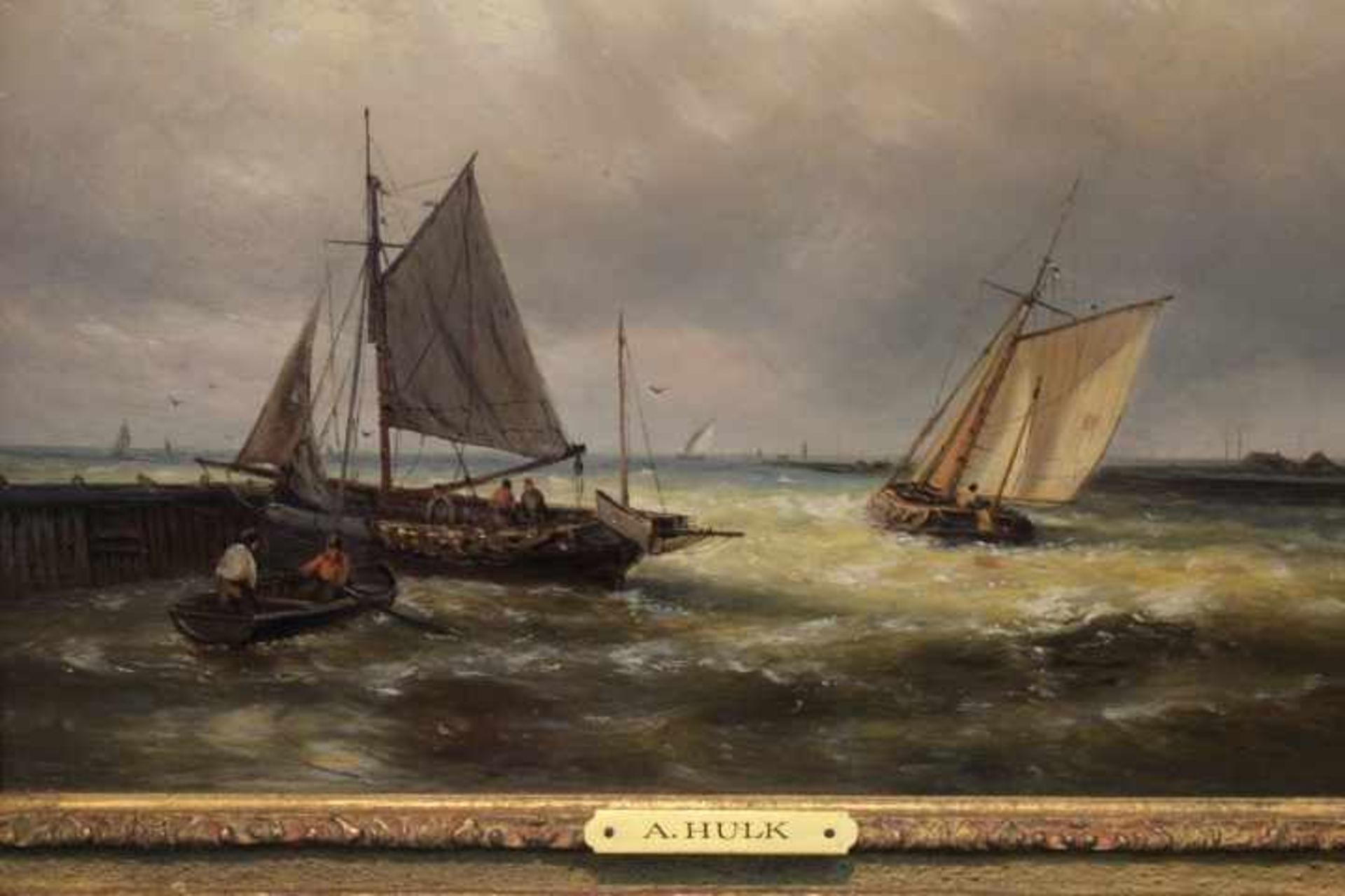 Hulk,Abraham(London 1813 - London 1897) » Fischerboote vor der Küste « Öl/Lwd. 35x26cm Gerahmt- - - - Bild 2 aus 2