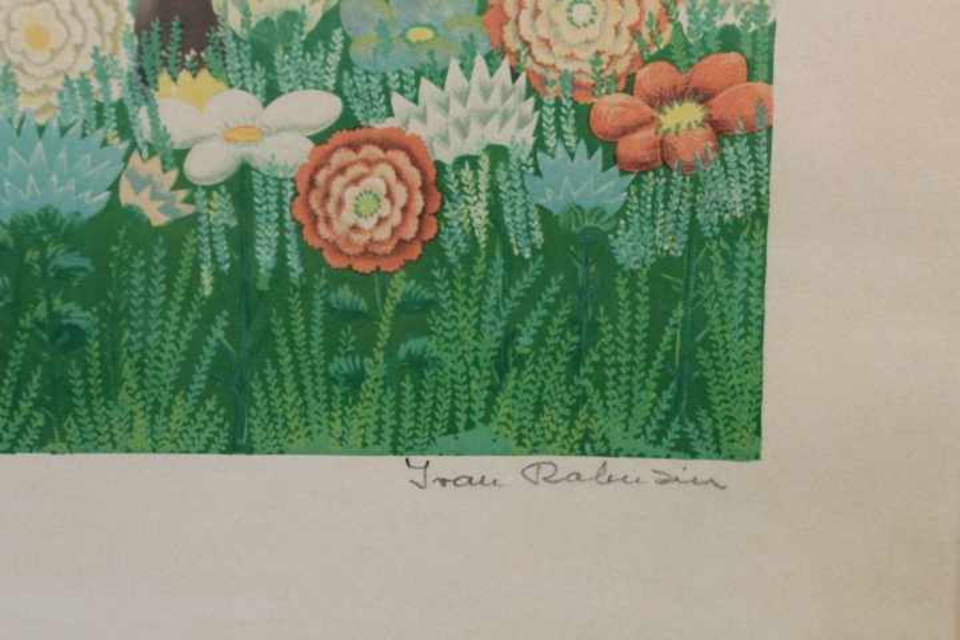 Rabuzin Ivan 1919 » Bäume und Blumen « Farblithographie 13/100 38 x 48cm gerahmt Hinterglas- - -20. - Bild 2 aus 2