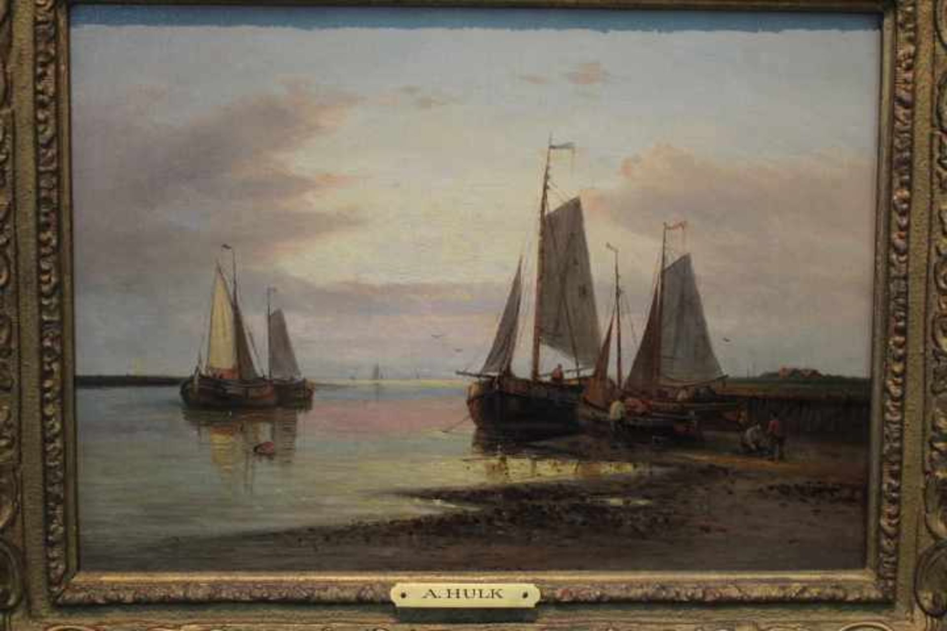 Abraham Hulk(London 1813 - London 1897) » Segelboote im Hafen « Öl/Lwd. 35x26cm Gerahmt- - -20. - Bild 2 aus 2