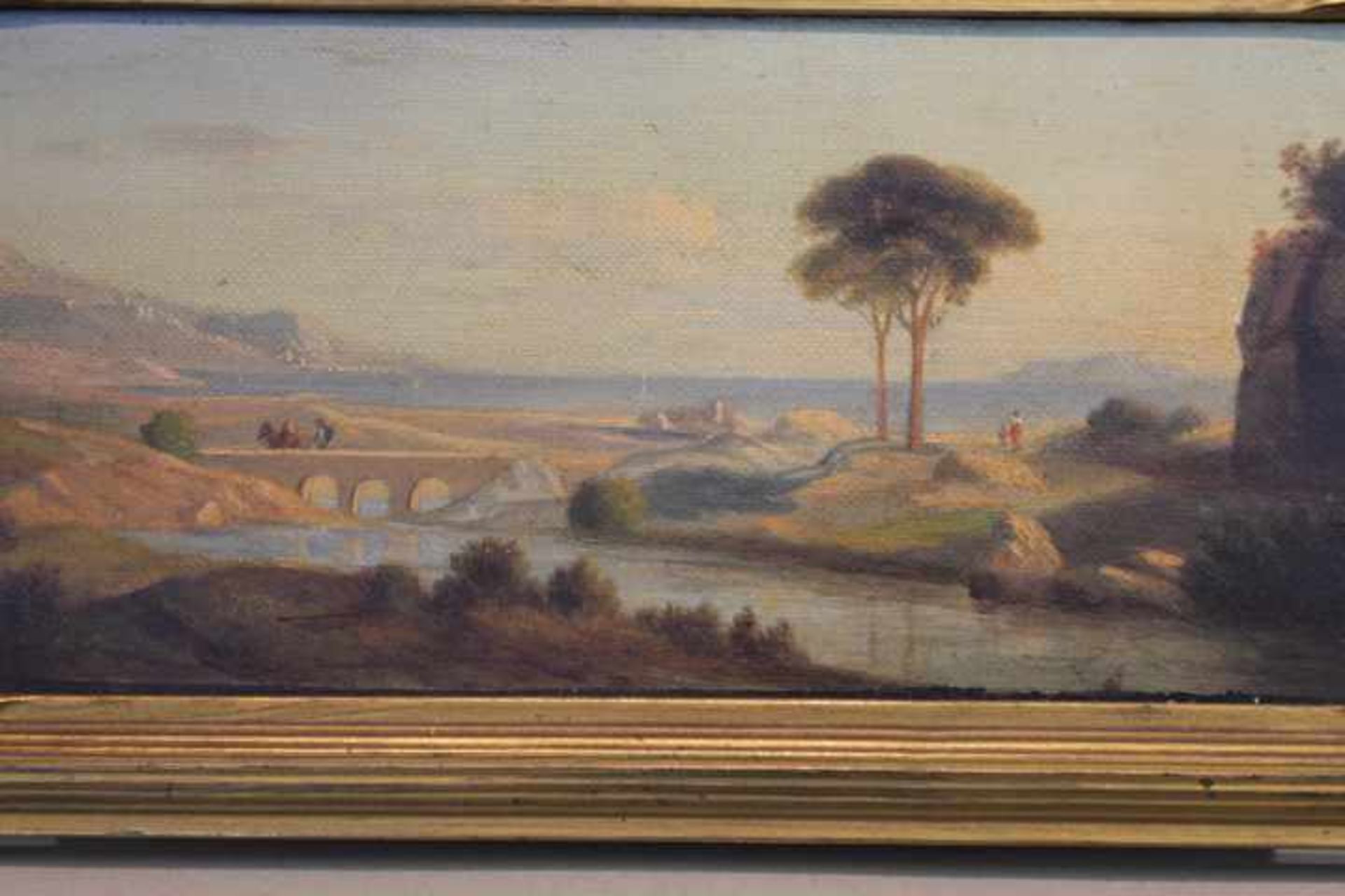 Rottmann Leopold Attr.1812 Heidelberg - 1881 München » Südliche Landschaft mit Brücke « Öl/ - Bild 2 aus 2