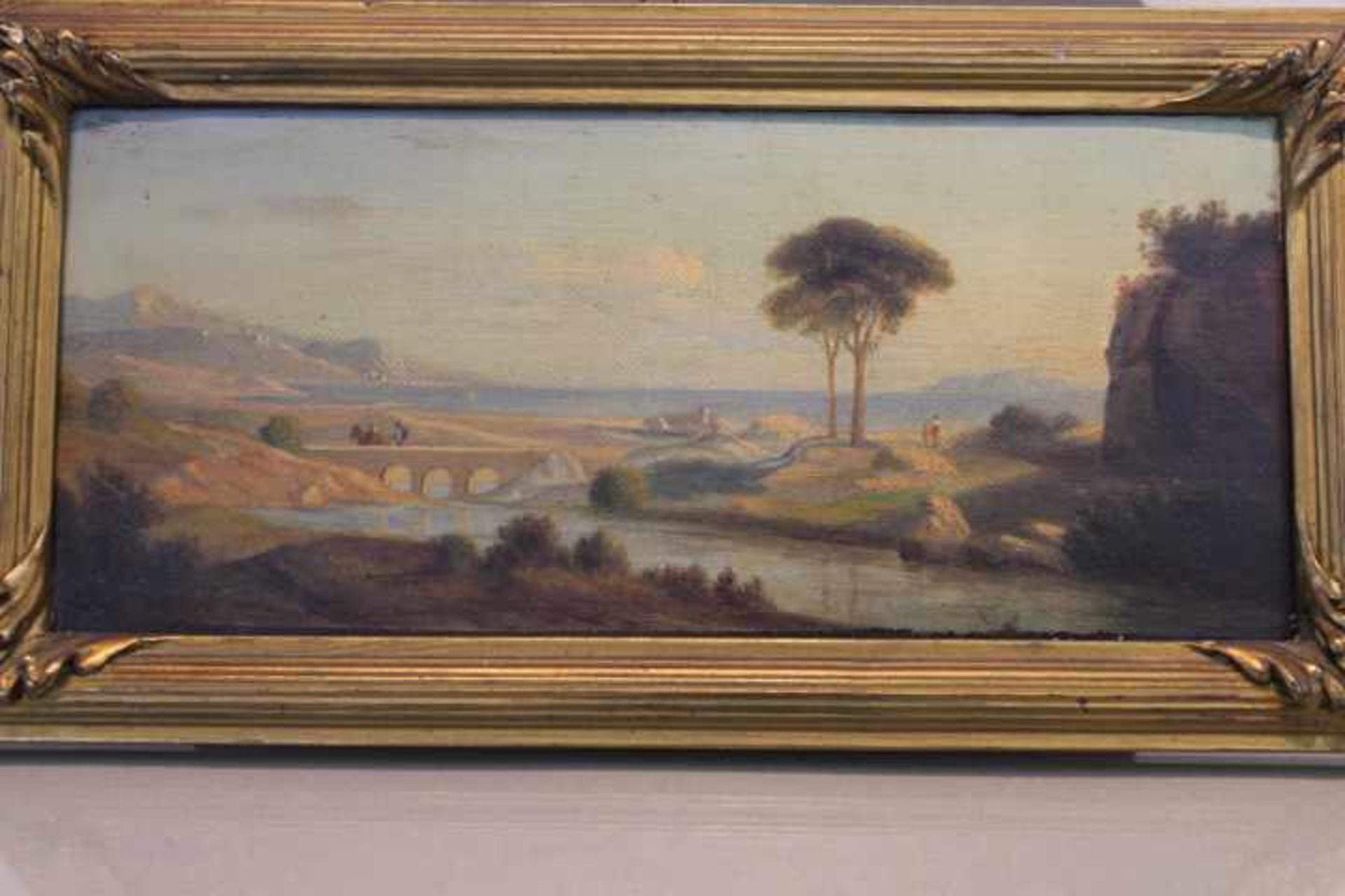 Rottmann Leopold Attr.1812 Heidelberg - 1881 München » Südliche Landschaft mit Brücke « Öl/
