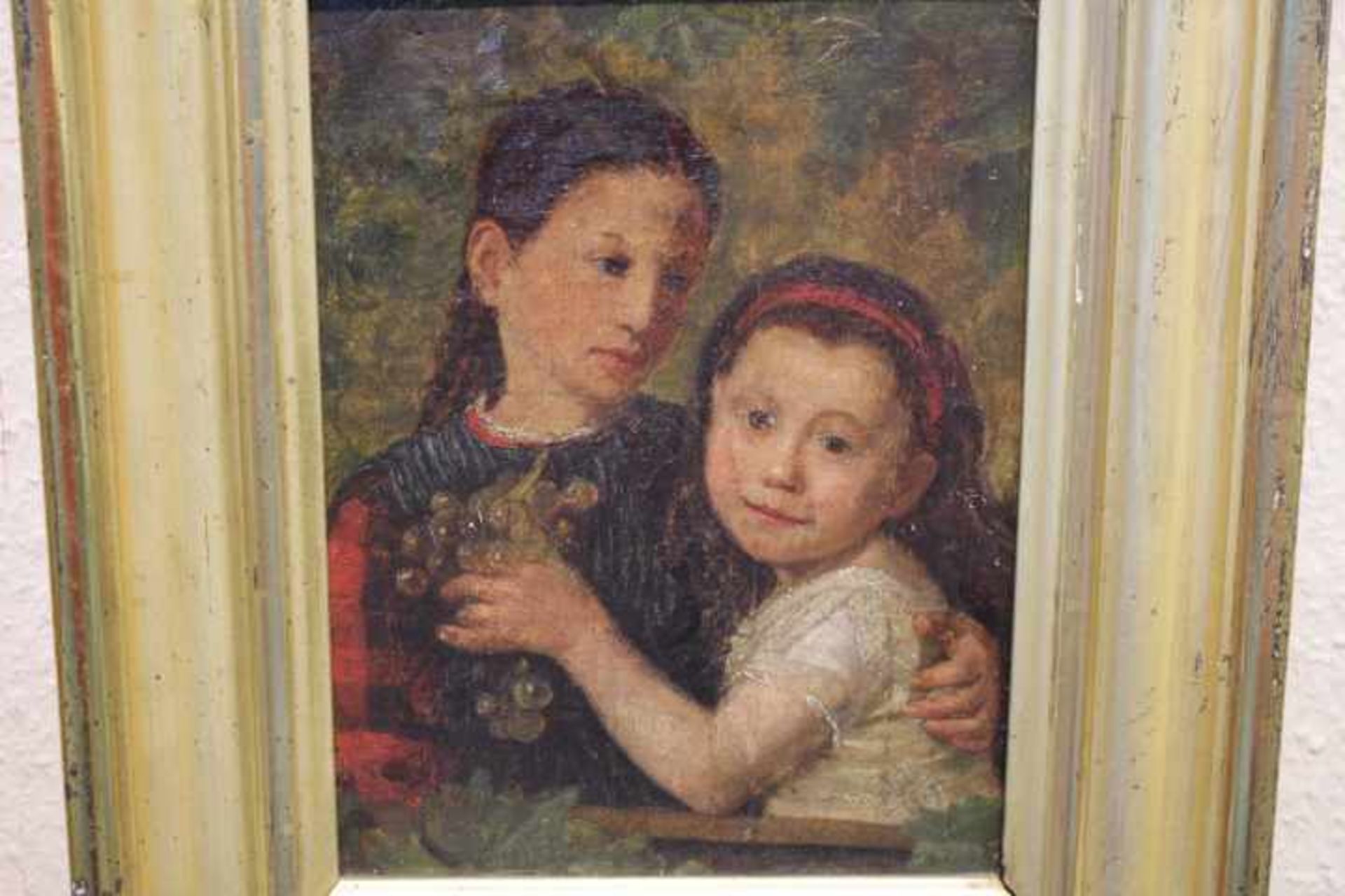 Kinder Bild unsign.Genre Szene wohl 19.Jhdt.Öl/Lwd./Platte später33x40cm m.R.Gerahmt- - -20.00 % - Image 2 of 2