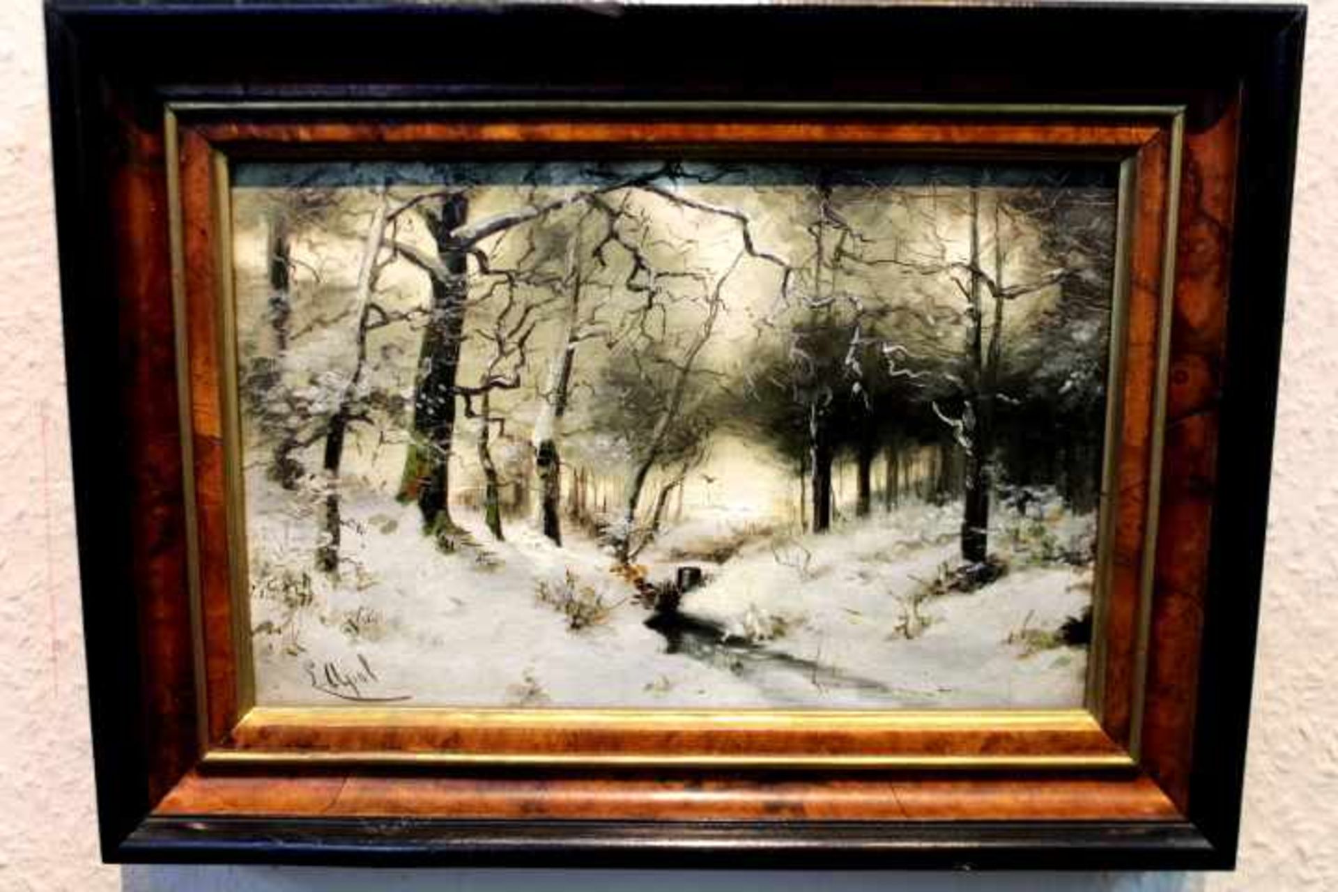 Apol L. ? » Winterlandschaft « Li.u.bez./Sign. Öl/Holz 28,5x19cm Gerahmt- - -20.00 % buyer's premium