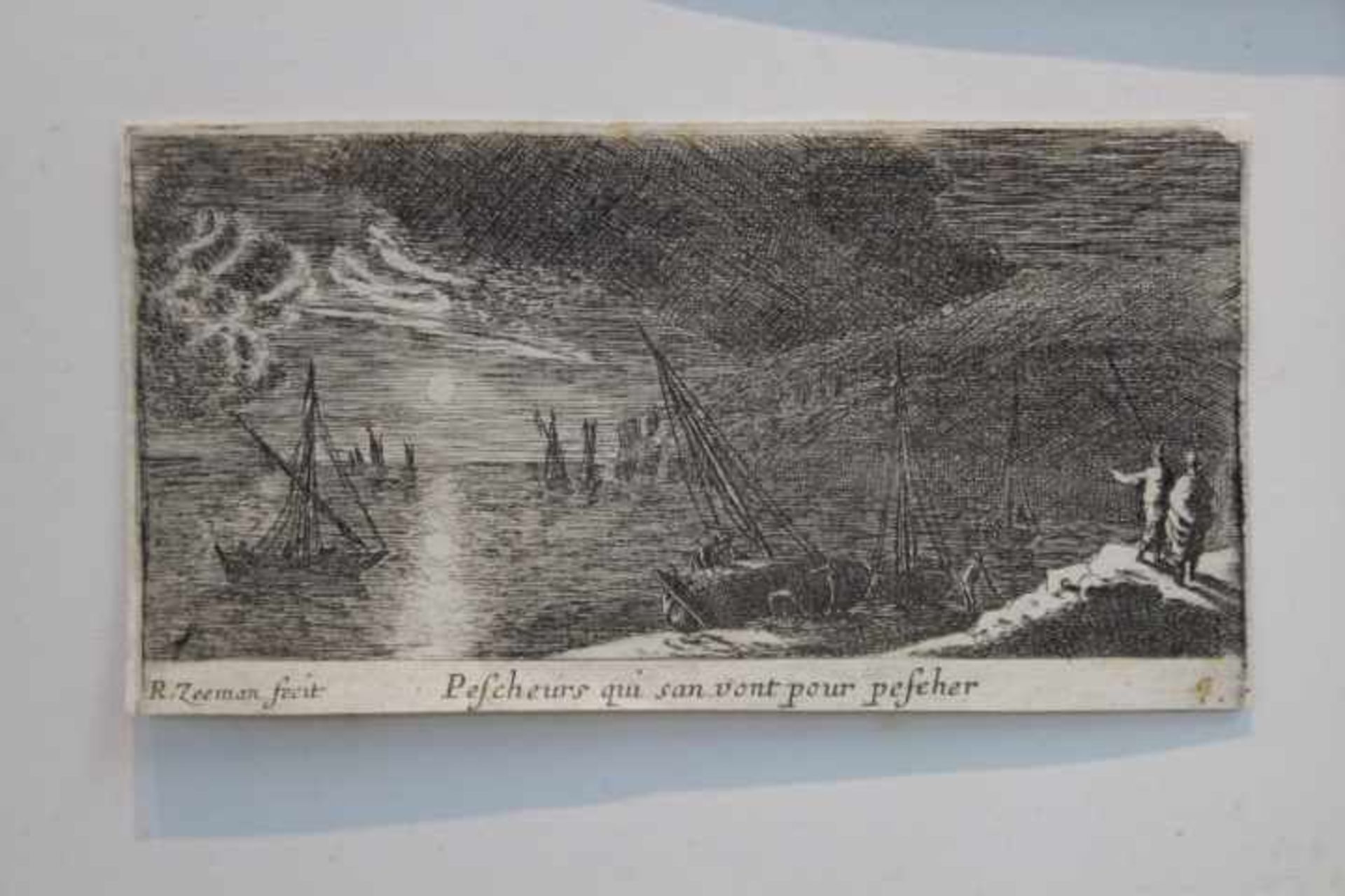 Zeeman R.1623-1664 » Psscheurs qui san vont peseher « Orig.Radierung in der Platte sign. Blatt: