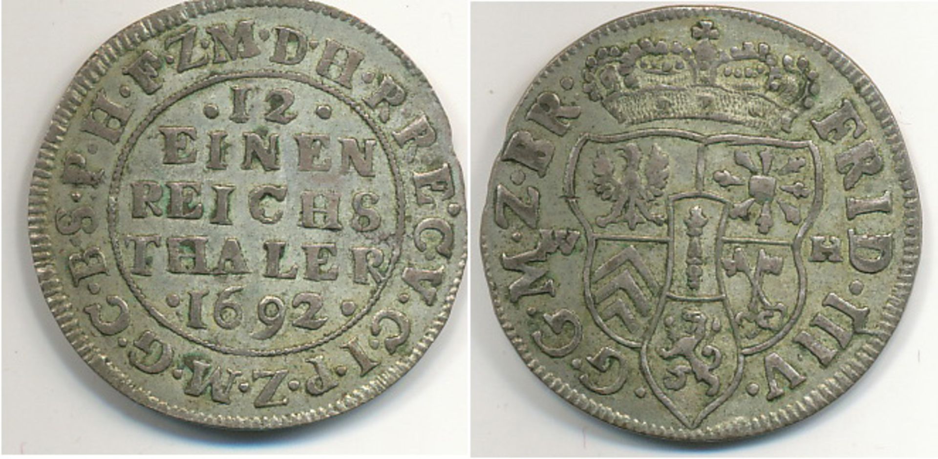 Brandenburg-Preußen Friedrich III. 1688-1701 1/12 Taler 1692 WH = Emmerich vz, seltene in dieser