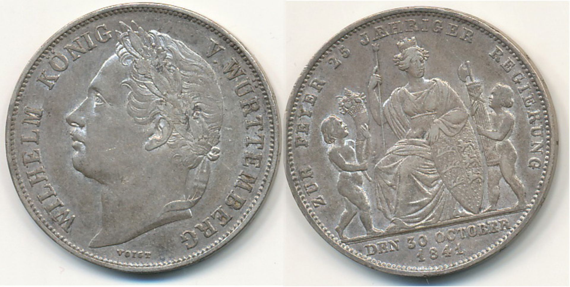 Württemberg König Wilhelm I. 1816 – 1864 Gulden 1841 auf das 25 jährige Regierungsjubiläum vz