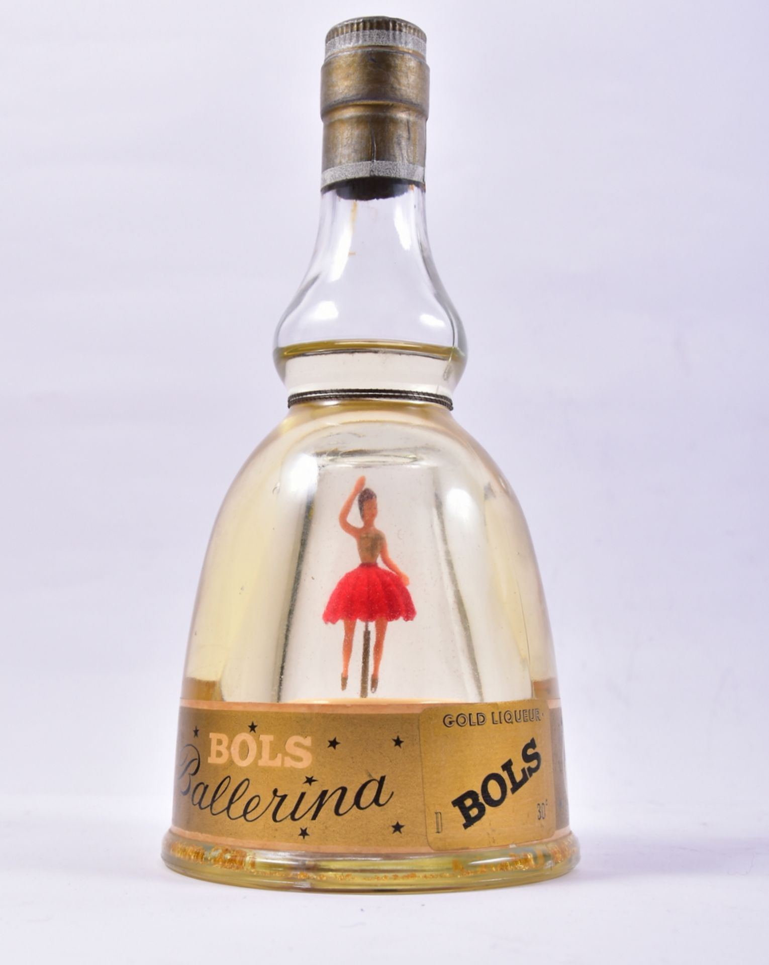 BOLS ,,Ballerina" Flasche mit Spielwerk (intakt), ungeöffnet mit Goldlikör, 50er Jahre