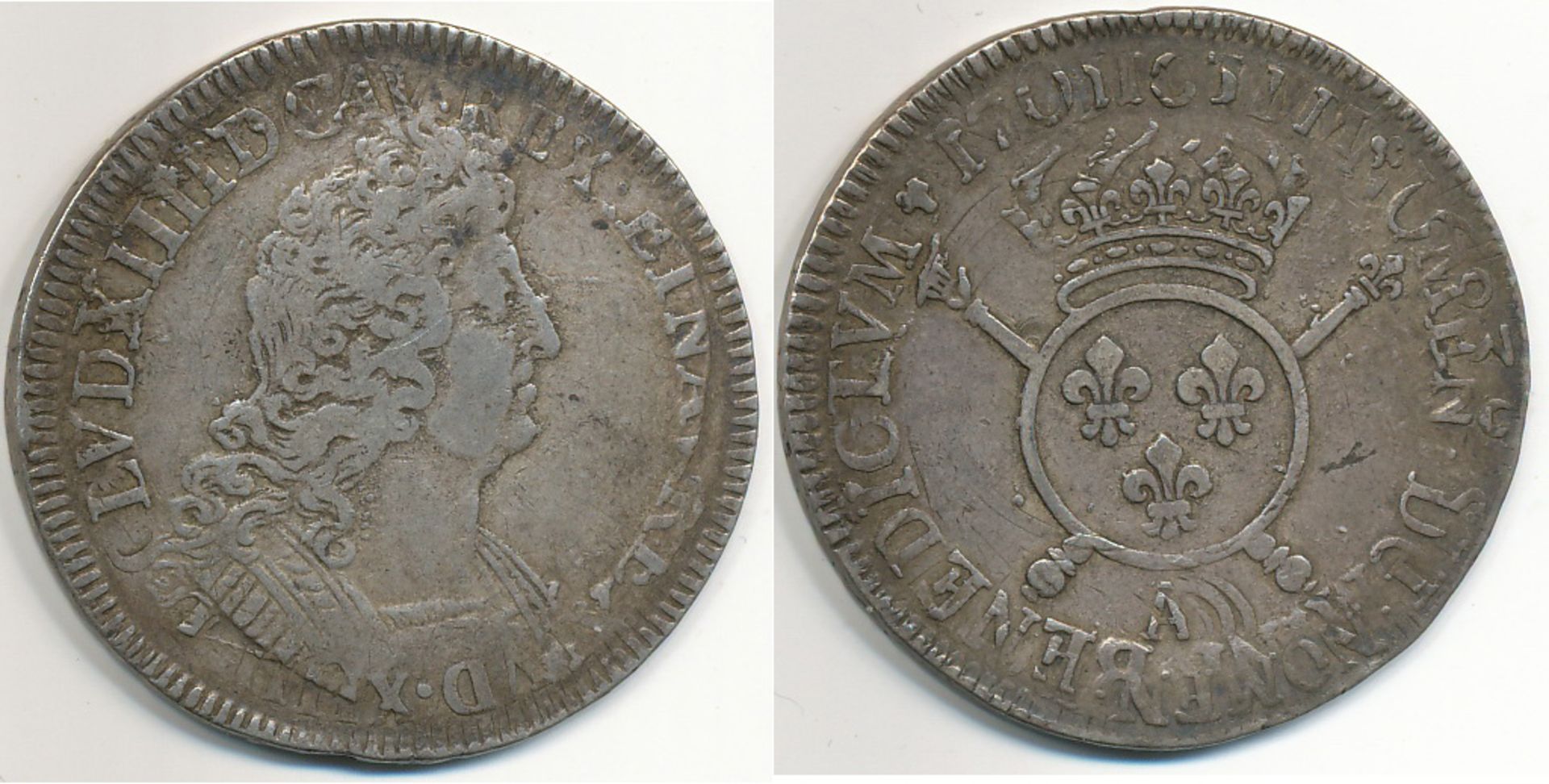 Frankreich Louis XIV 1643 - 1715 Écu aux insignes 1701 A = Paris Überprägung ss