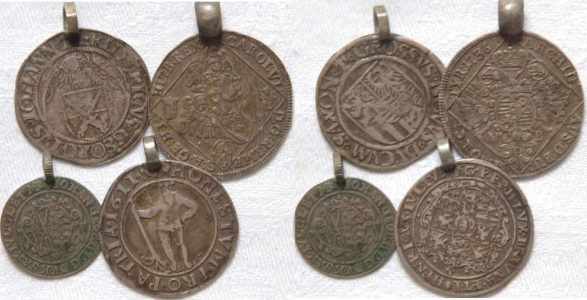 Lot 4 gehenkelte Münzen Habsburg 1/4 Taler 1732 Braunschweig-Wolfenbüttel 1/4 Taler 1611 Sachsen-