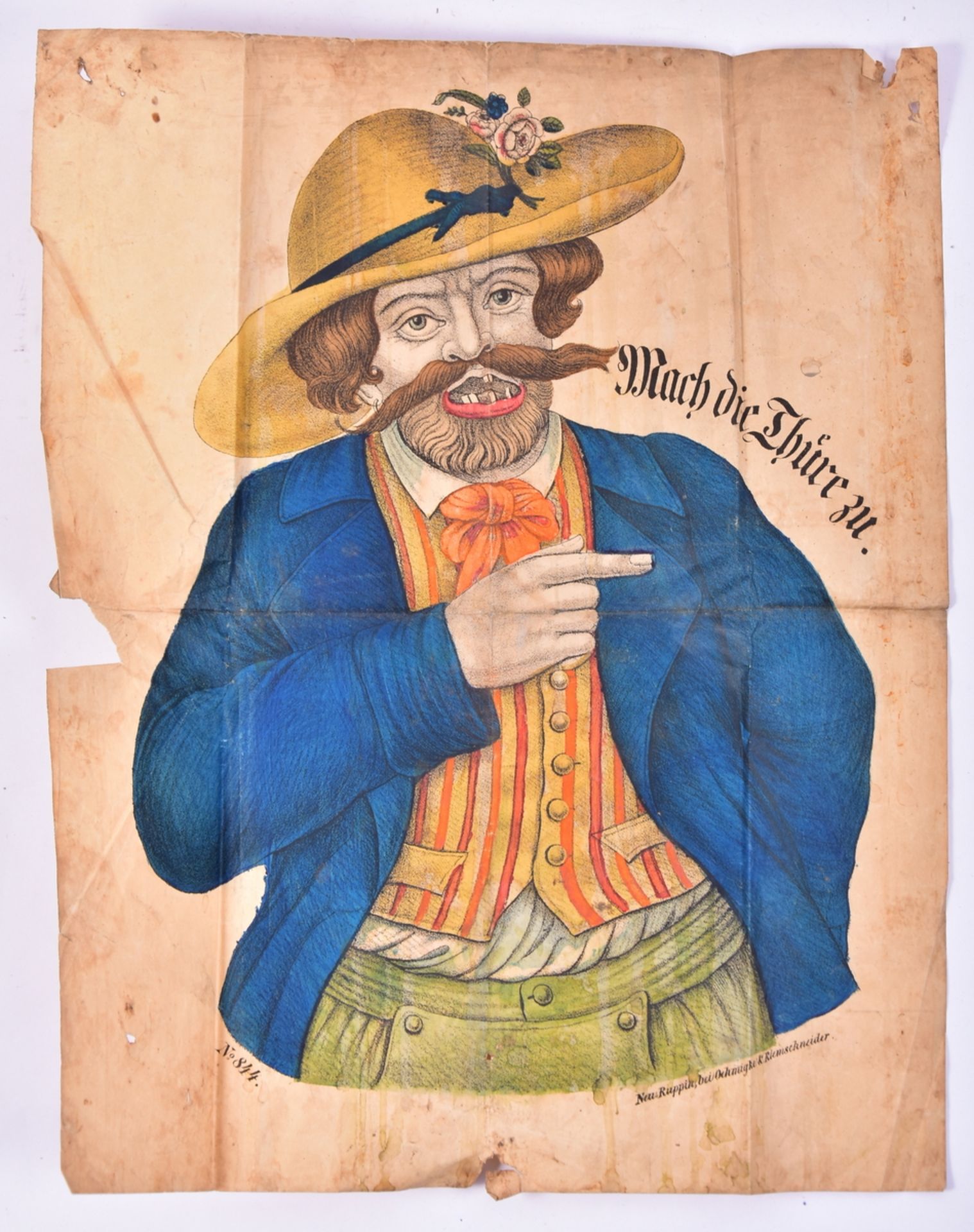 Nachlass Hammer-Brauerei, Wirtshausplakat "Türe zu", Originallithographie aus dem 19. Jhd.,gefaltet,
