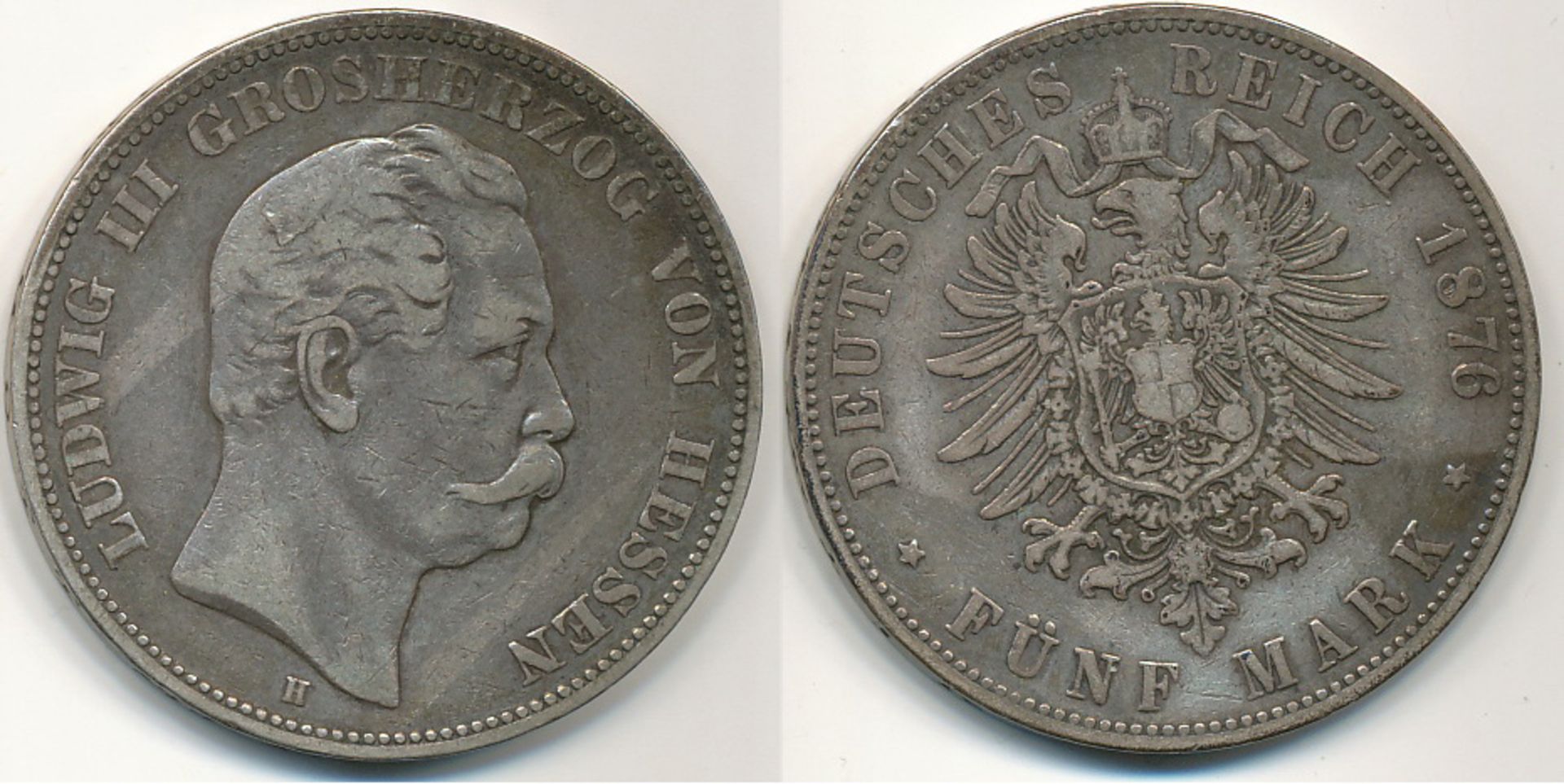 Kaiserreich Hessen Ludwig III. 1848 – 1877 5 Mark 1876 ss