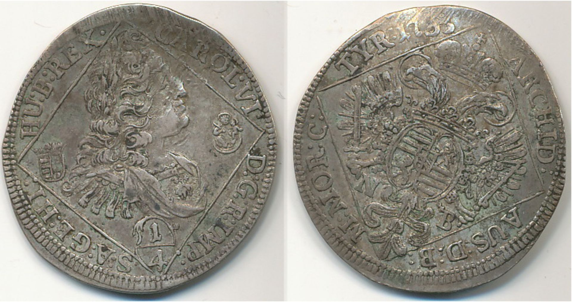 Habsburg Karl VI. 1711-1740 1/4 Taler 1735 NB = Nagybanya, ss, Justierspuren am Rand oben