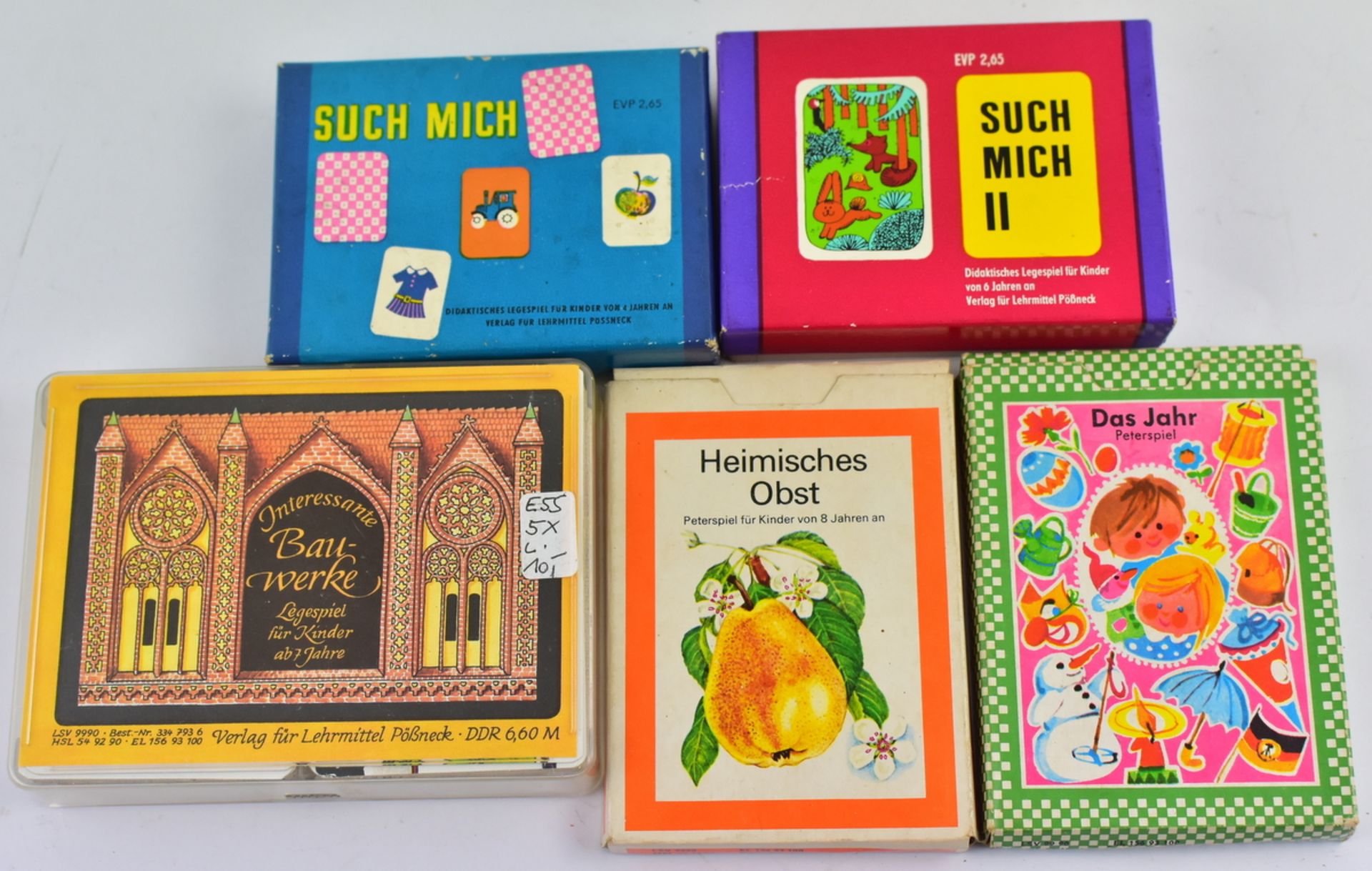 Konvolut 5 Kinder-Kartenspiele, DDR, um 1970