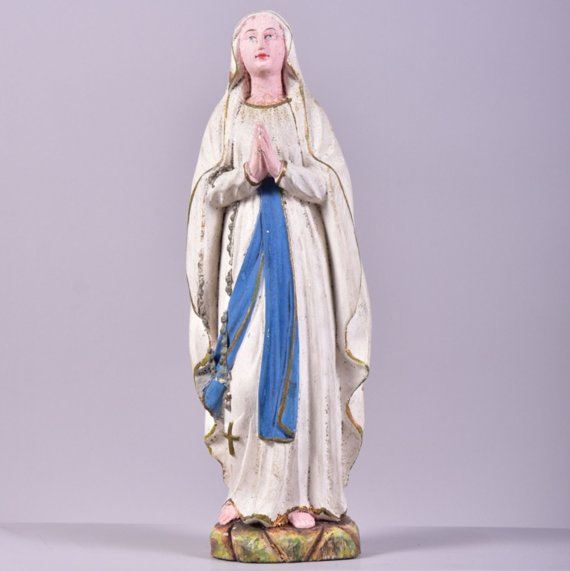 Heiligenfigur "Madonna von Lourdes" Figur "Mutter Gottes" Böhmen, um 1870, Holz geschnitzt,