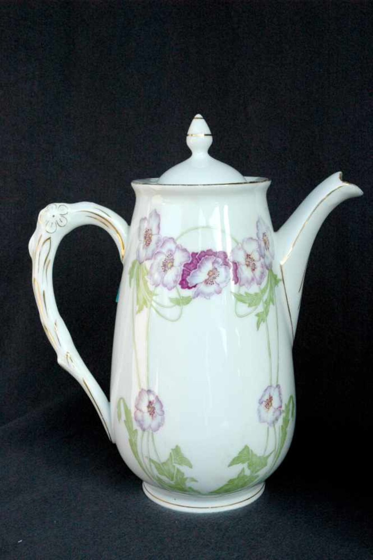 Kaffeekanne und Teekanne, violettes Blumen- und Golddekor, o.M. - Bild 3 aus 4