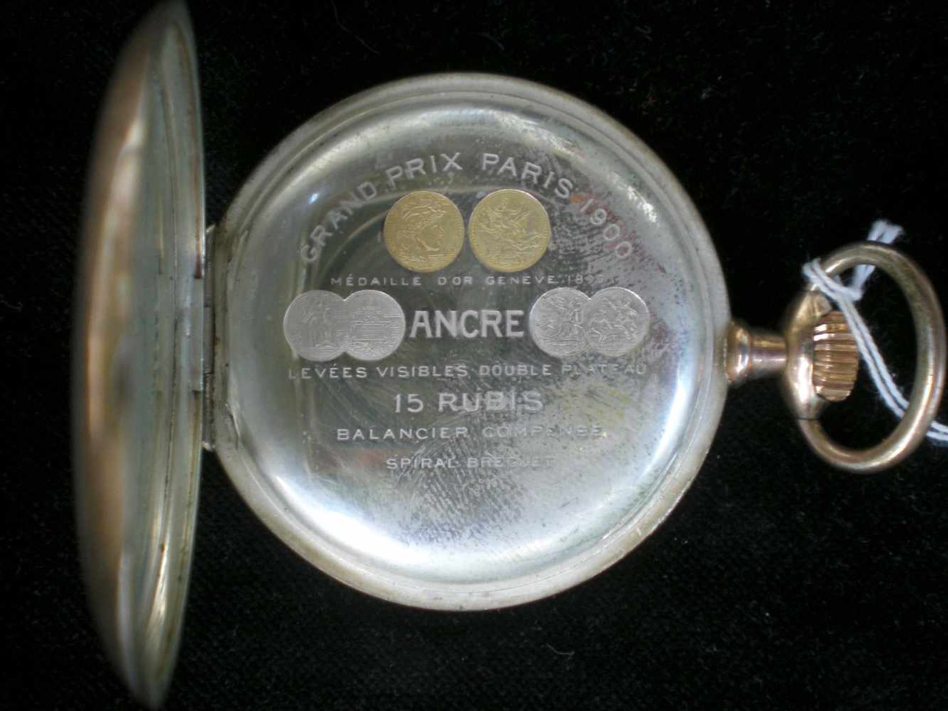 Taschenuhr, 800/- Silber vergoldet, Zenith, Grand Prix Paris 1900, 15 Rubis, arab. Ziffern, kl. - Bild 5 aus 6