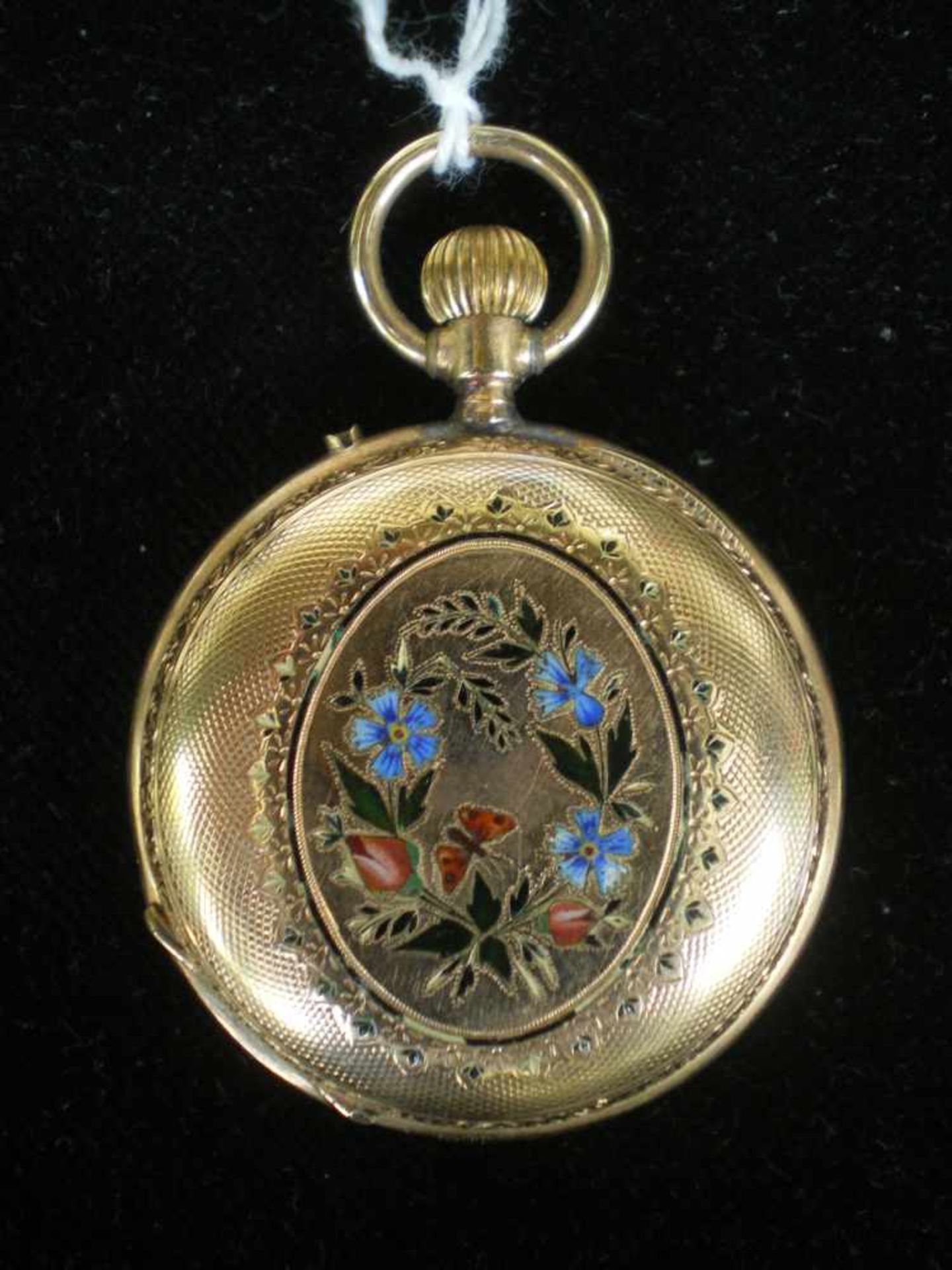 Damen-Taschenuhr, 14 K, Eichhörnchen, 8 Steine, weißes Ziffernblatt mit röm. Stunden- und arab. - Bild 2 aus 4