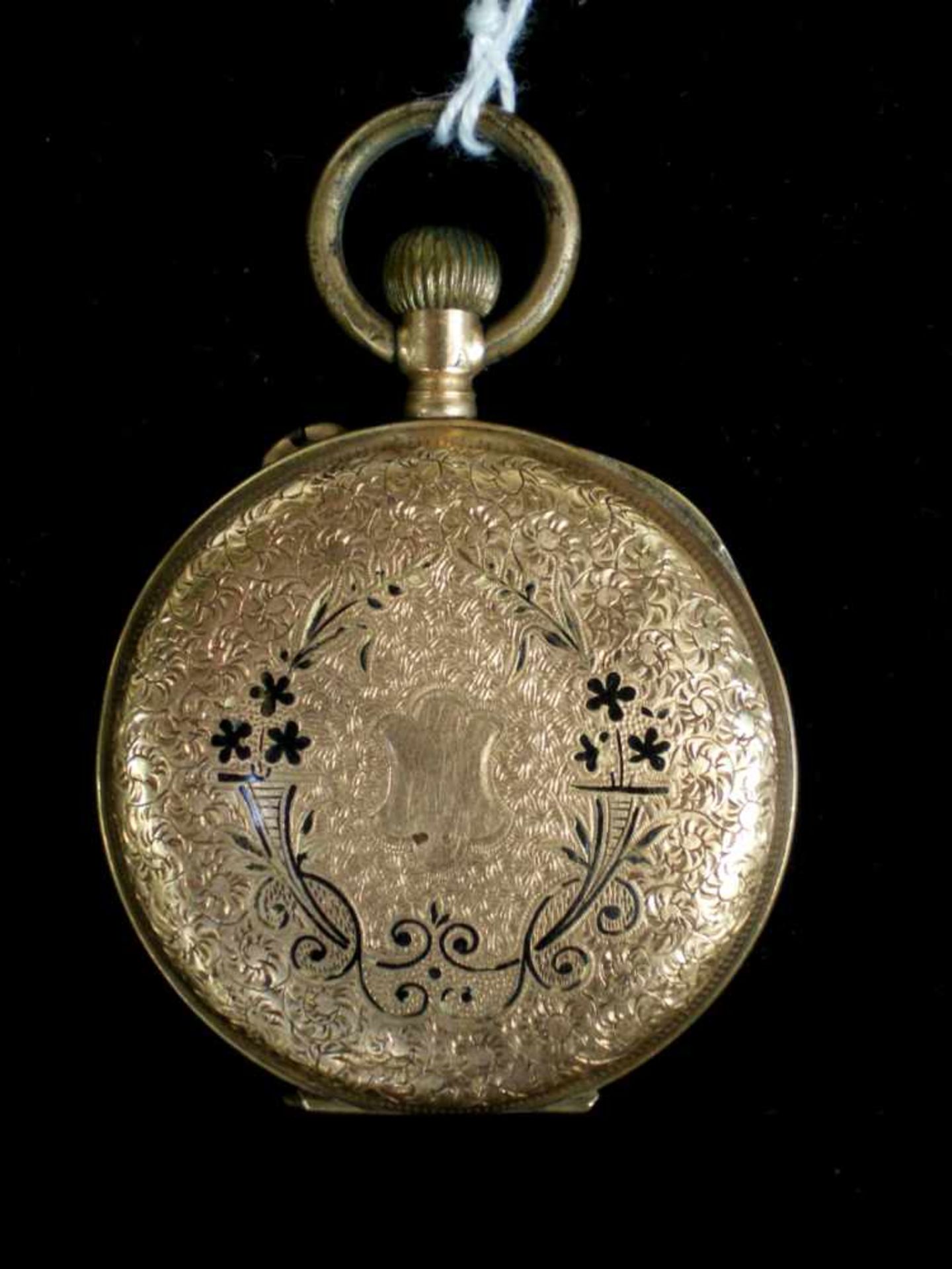 Damen-Taschenuhr, 585/- GG, Eichhörnchen, Ziffernblatt mit röm. Stunden- u. arab. Minuten, fein - Bild 2 aus 3