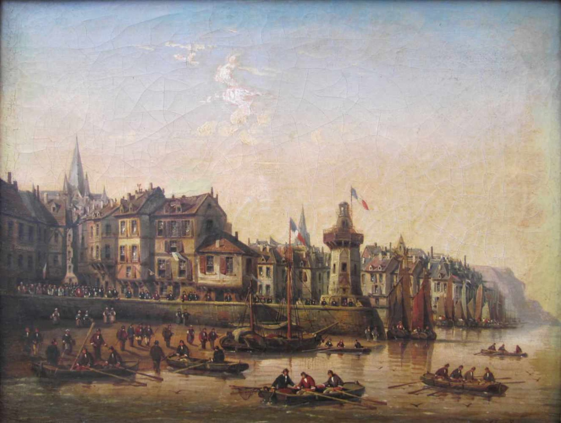 Charles Euphrasie Kuwasseg, 1838 Draveil bis 1904 Paris, Französische Hafenansicht, Öl auf Leinwand, - Bild 2 aus 10