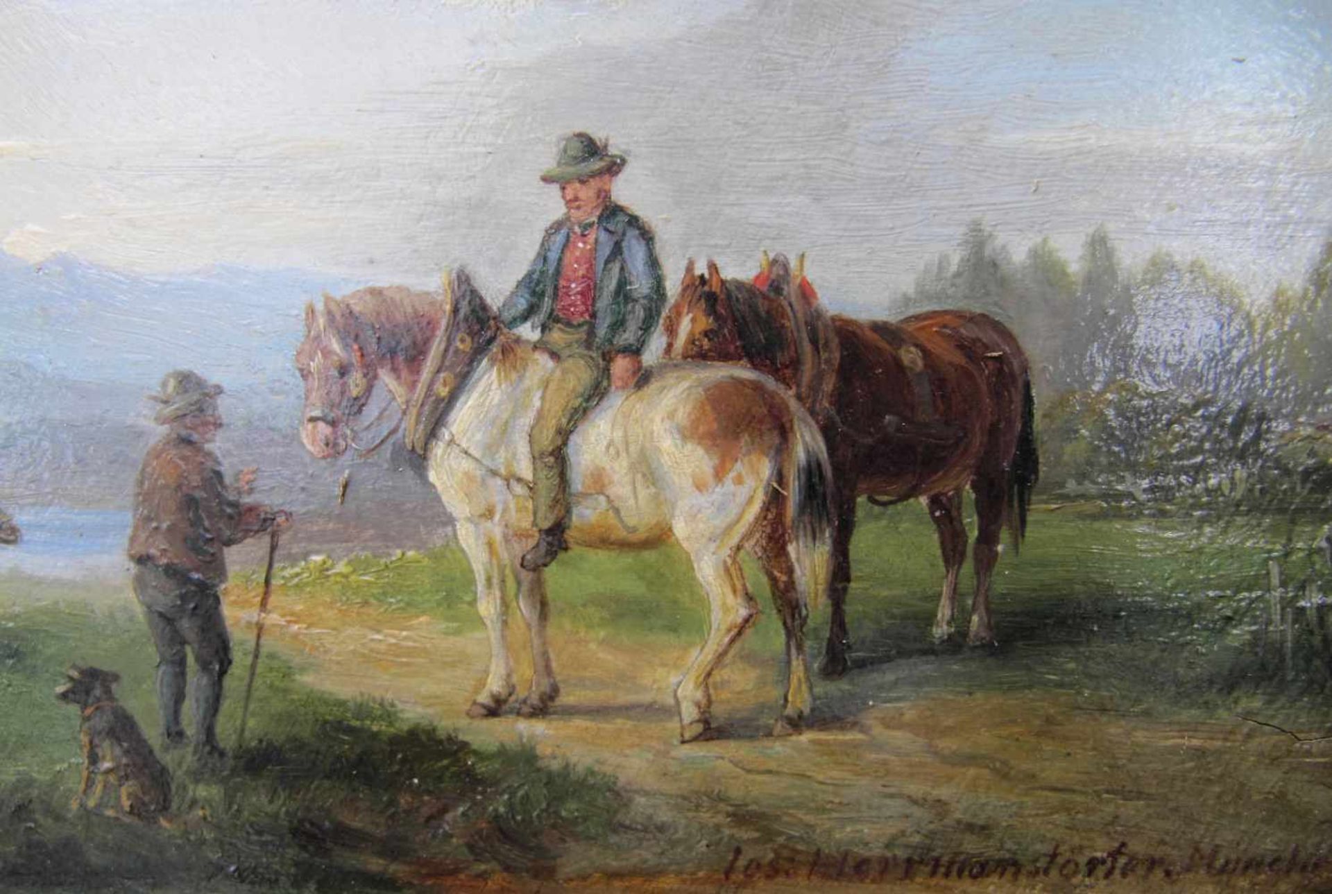 Josef Herrmanstörfer, 1817 Nürnberg bis 1901 München, Bauer und Schafhirte beim Plausch, Öl auf - Bild 3 aus 5