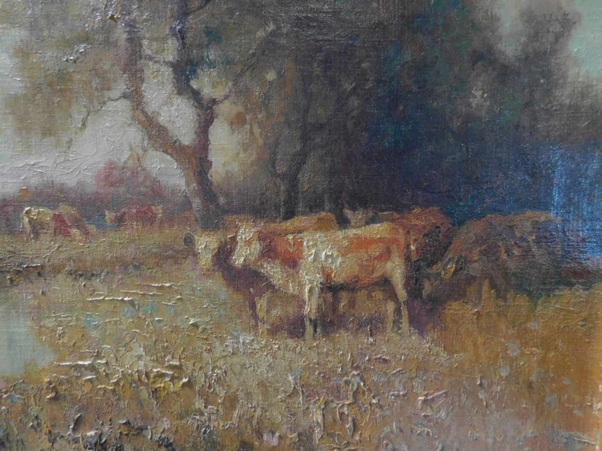 Otto Eduard Pippel, Lodz 1878 - 1960 Planegg/München, Kühe am Wasser, Öl auf Leinwand, m.R. - Bild 3 aus 5