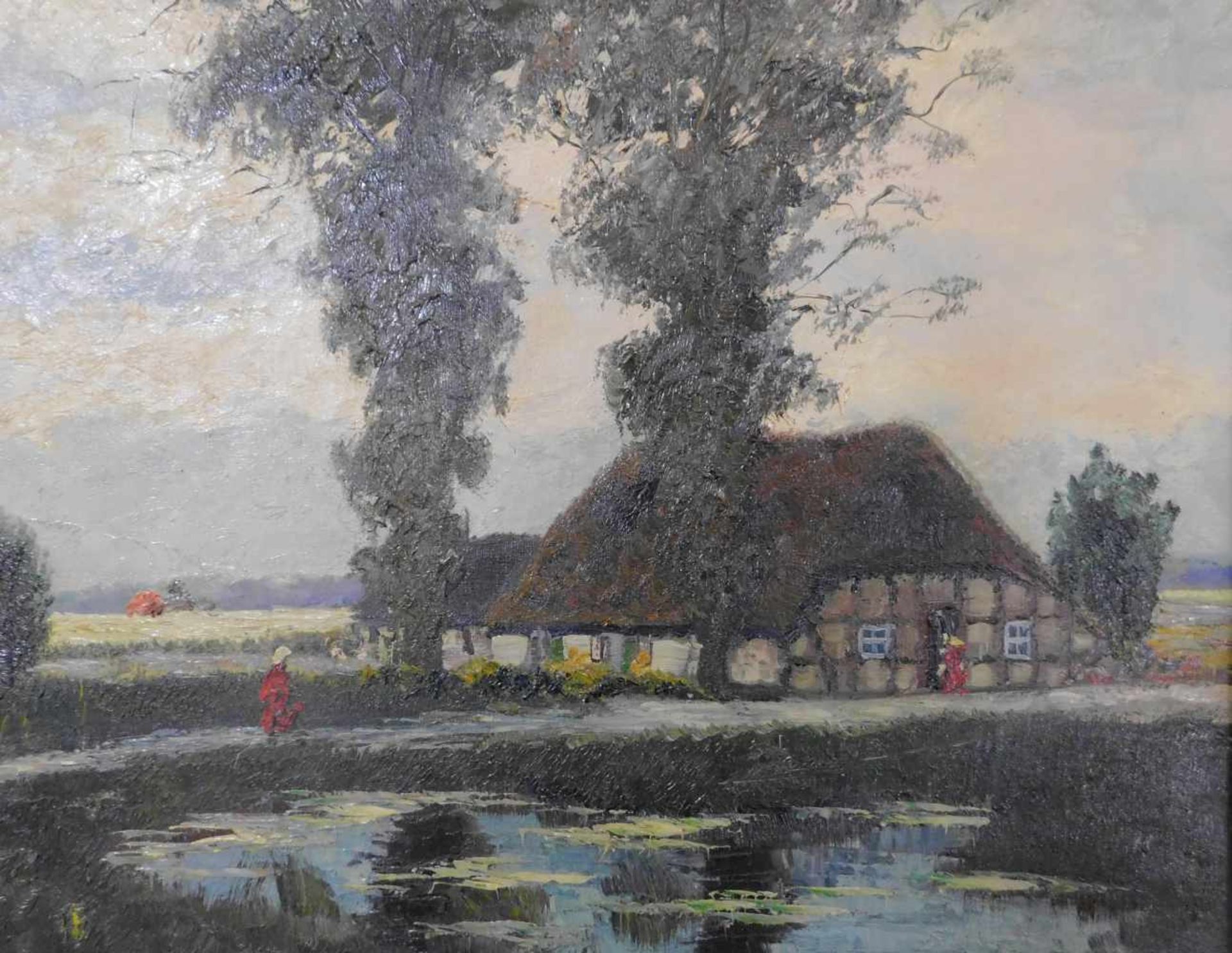 Carl Wilhelm Mosblech, 1868 Barmen - 1934 Düsseldorf, norddeutsche Landschaft mit Bauernhaus, Öl auf - Bild 3 aus 6