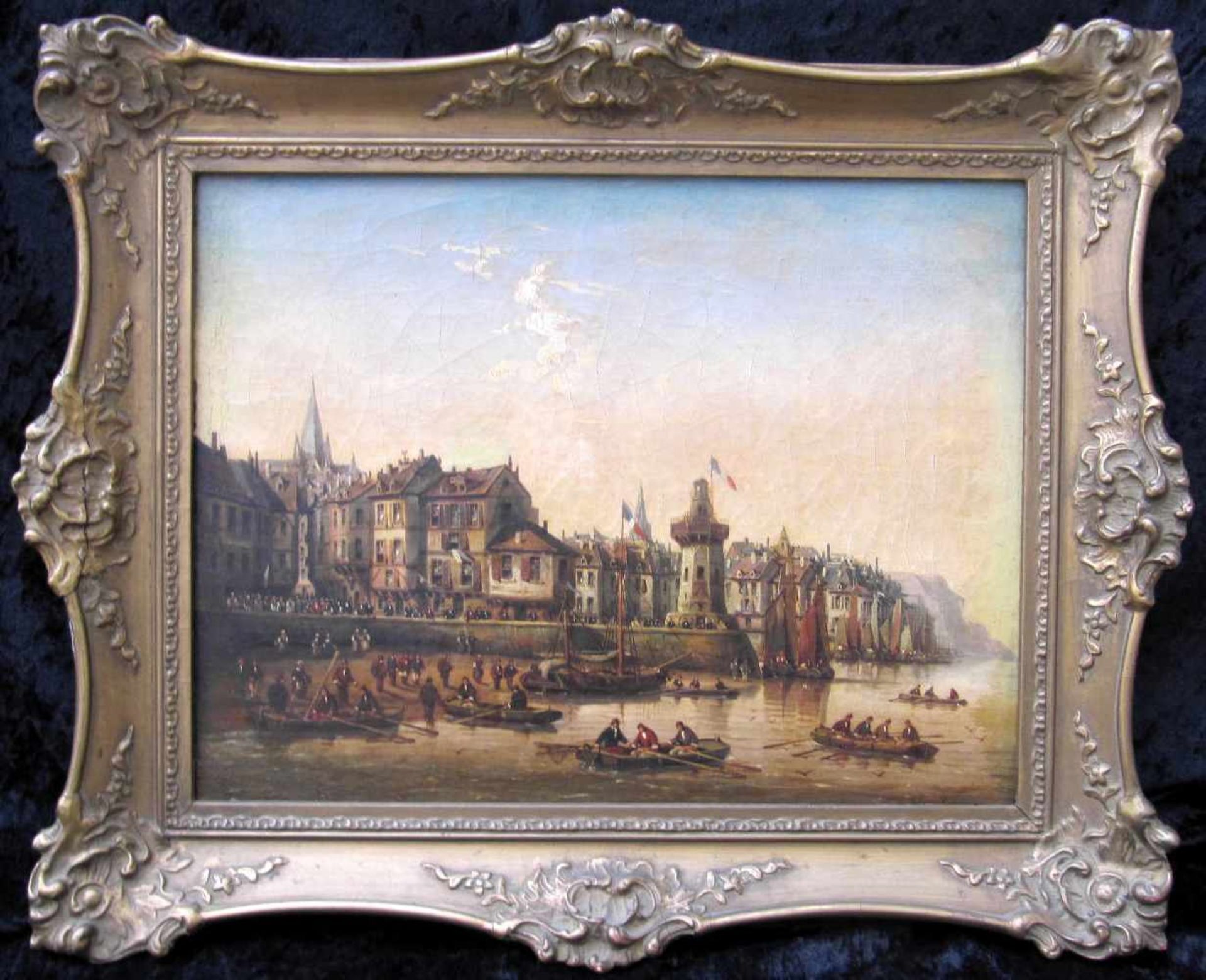 Charles Euphrasie Kuwasseg, 1838 Draveil bis 1904 Paris, Französische Hafenansicht, Öl auf Leinwand,