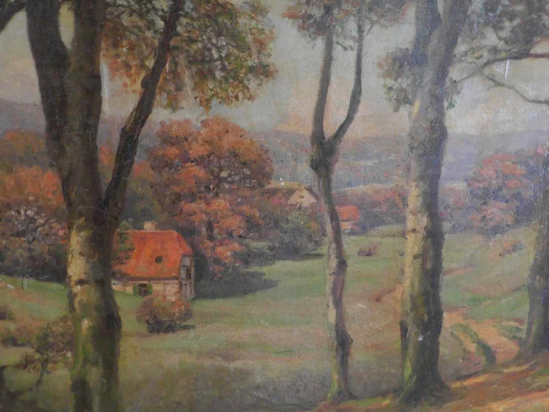Alois Arnegger, 1879 - 1963 Wien, zugeschrieben, Herbstwald mit Hüttte, Öl auf Leinwand, unten - Bild 4 aus 6
