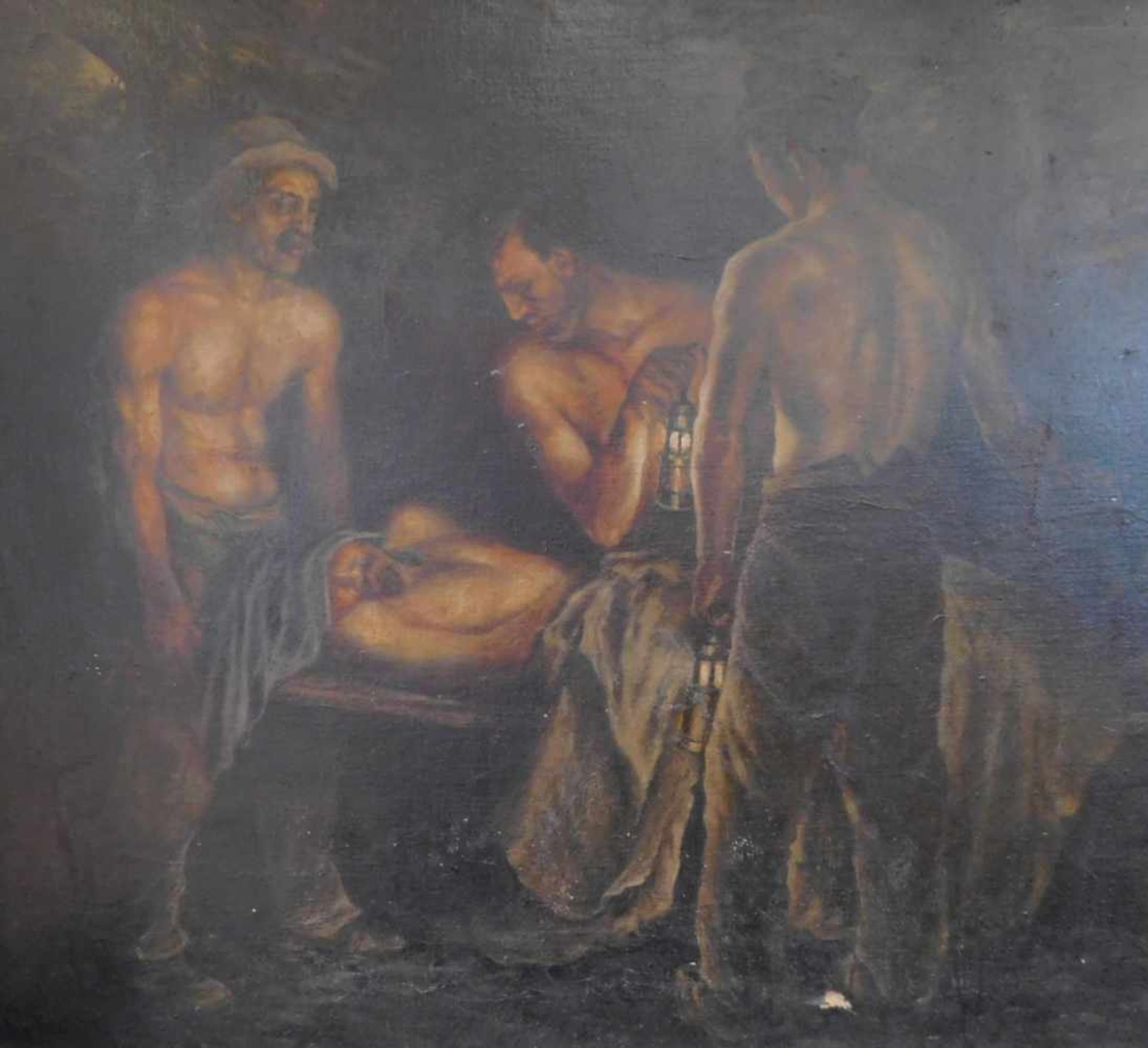 Paul Mathias Padua (1903 bis 1981), zugeschrieben, unsigniert, Grubenunglück, Öl auf Leinwand, m.R. - Bild 3 aus 4