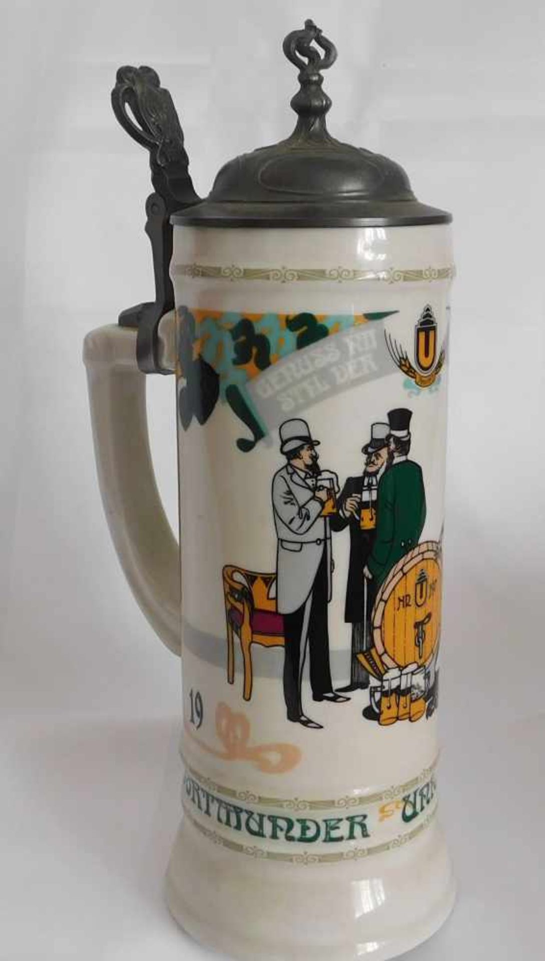 Sammlerkrug, Humpen, Keramik mit Zinndeckel, Dortmunder Union Brauerei 1984, Höhe 32,5 cm - Bild 2 aus 3