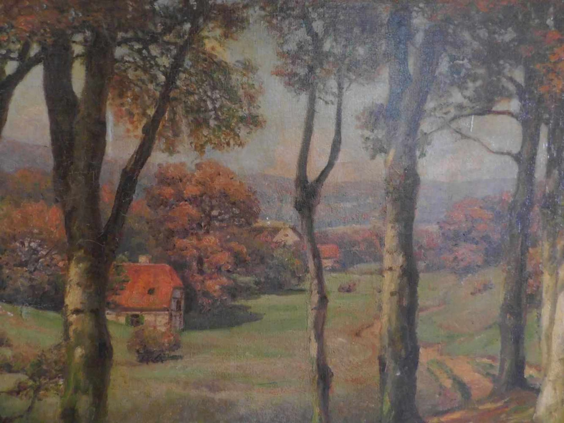 Alois Arnegger, 1879 - 1963 Wien, zugeschrieben, Herbstwald mit Hüttte, Öl auf Leinwand, unten - Bild 3 aus 6