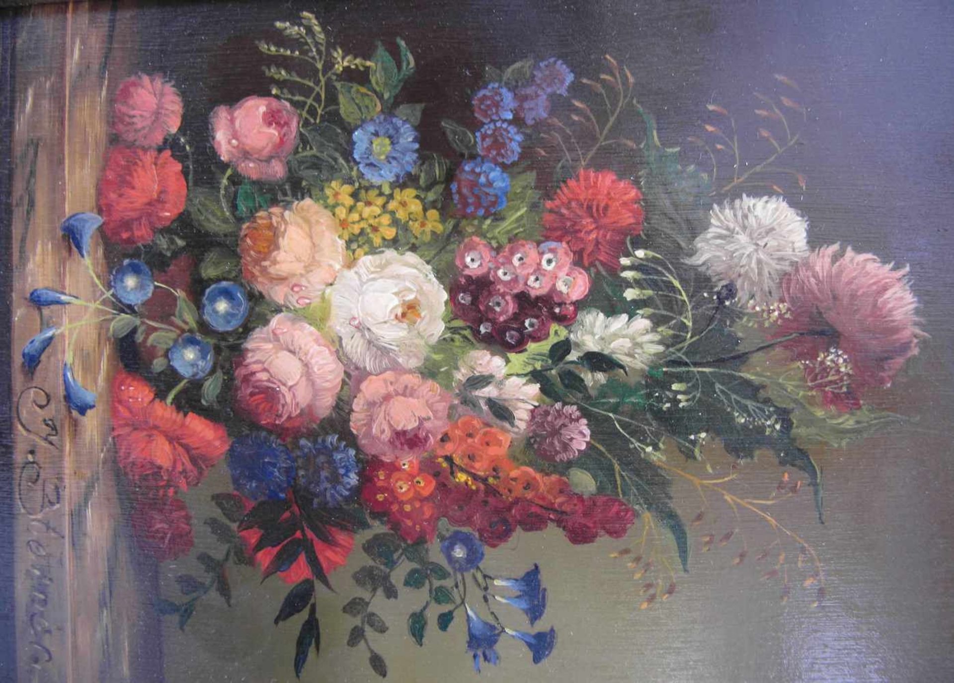 Josef Steiner, 1899 München bis 1977 ebenda, Stillleben Herbstblumen, signiert, m.R.Öl auf Holz, - Bild 4 aus 7