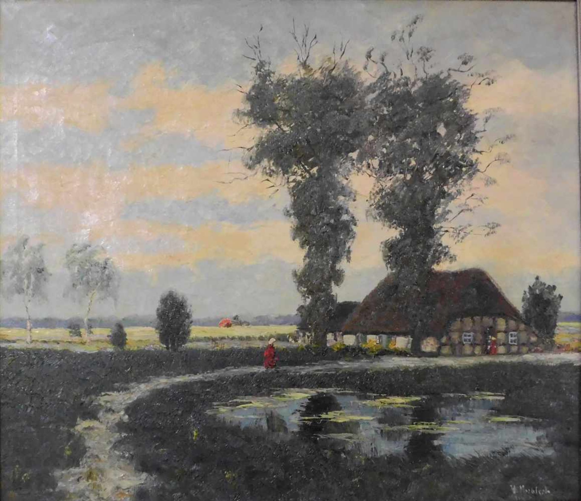 Carl Wilhelm Mosblech, 1868 Barmen - 1934 Düsseldorf, norddeutsche Landschaft mit Bauernhaus, Öl auf - Bild 2 aus 6