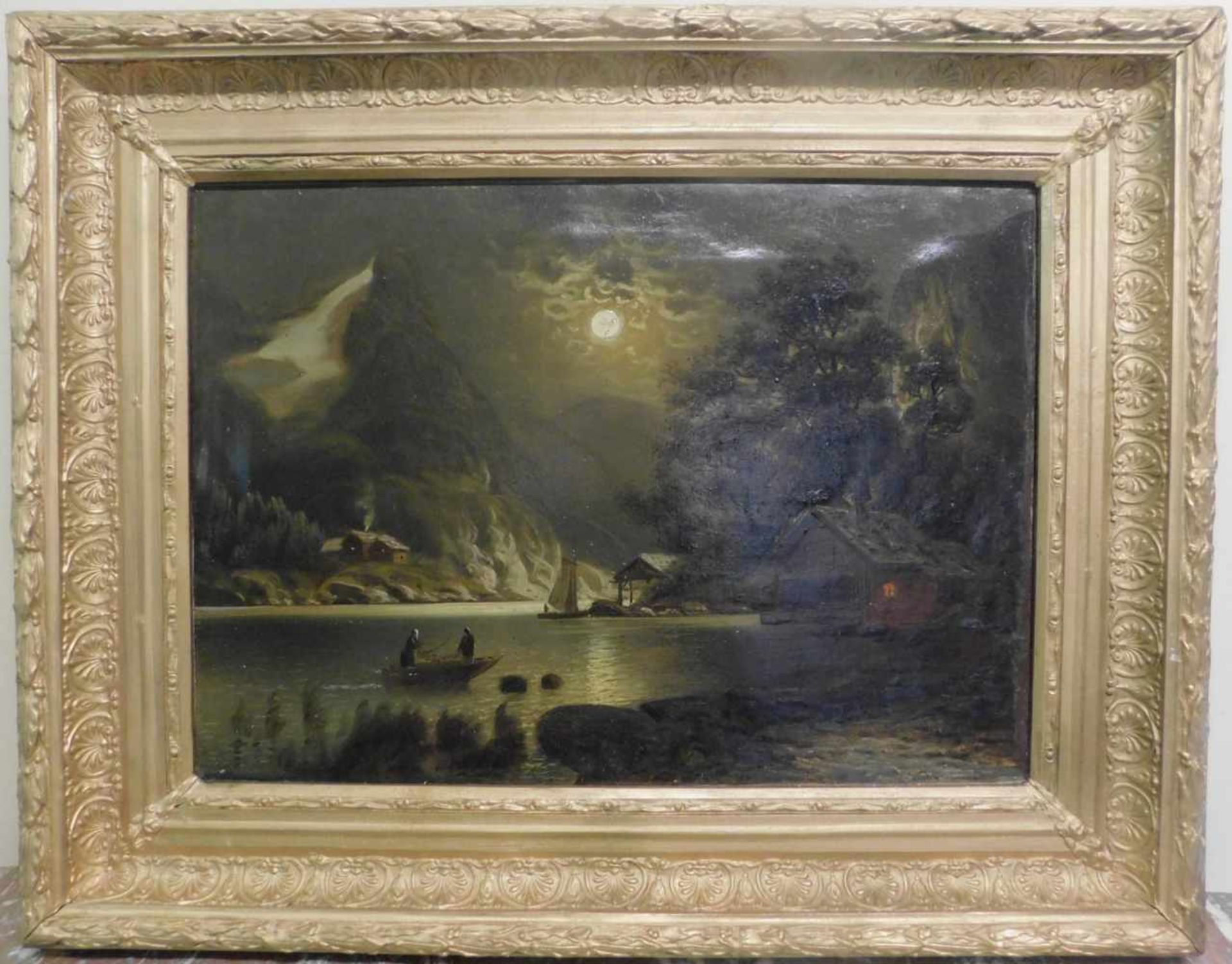 Johann Jungblut, 1860 Saarburg - 1912 Düsseldorf, signiert Sander, Mondscheinlandschaft, Öl auf - Bild 7 aus 7