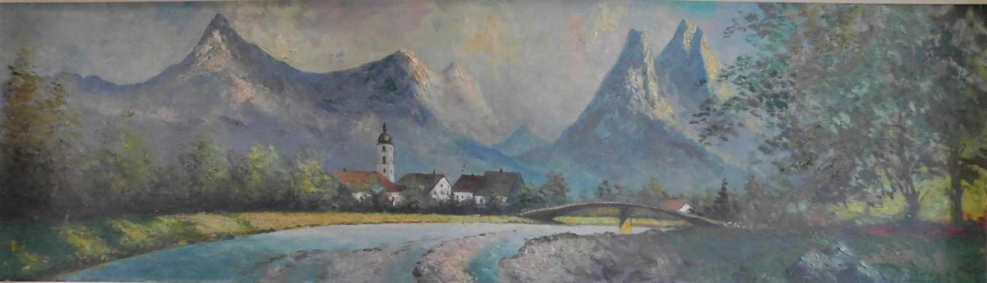 Unbek. Künstler, Blick auf Ramsau, großes Panorama, Öl auf Leinwand, signiert unten rechts, m.R.Maße - Bild 2 aus 6