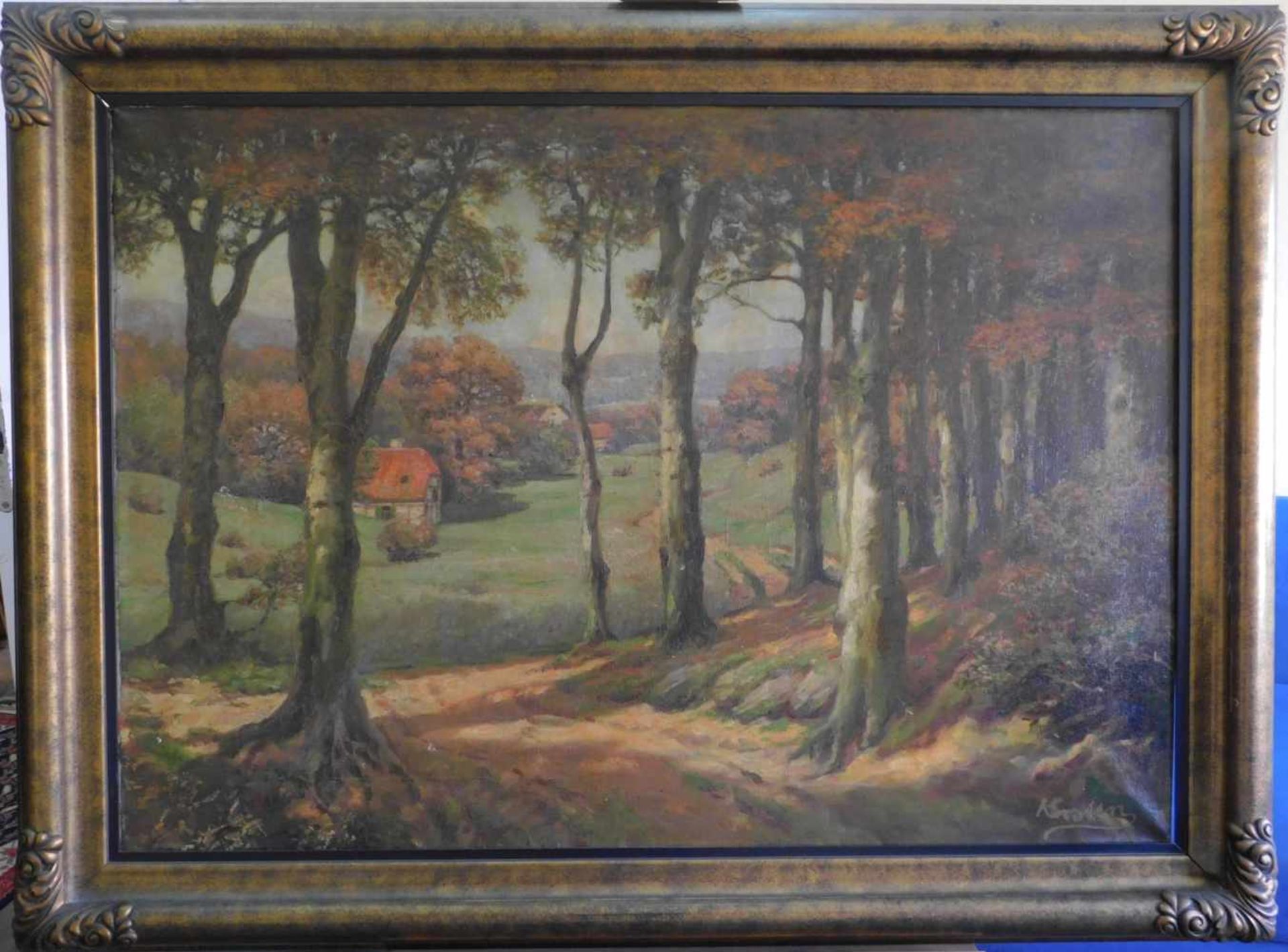 Alois Arnegger, 1879 - 1963 Wien, zugeschrieben, Herbstwald mit Hüttte, Öl auf Leinwand, unten