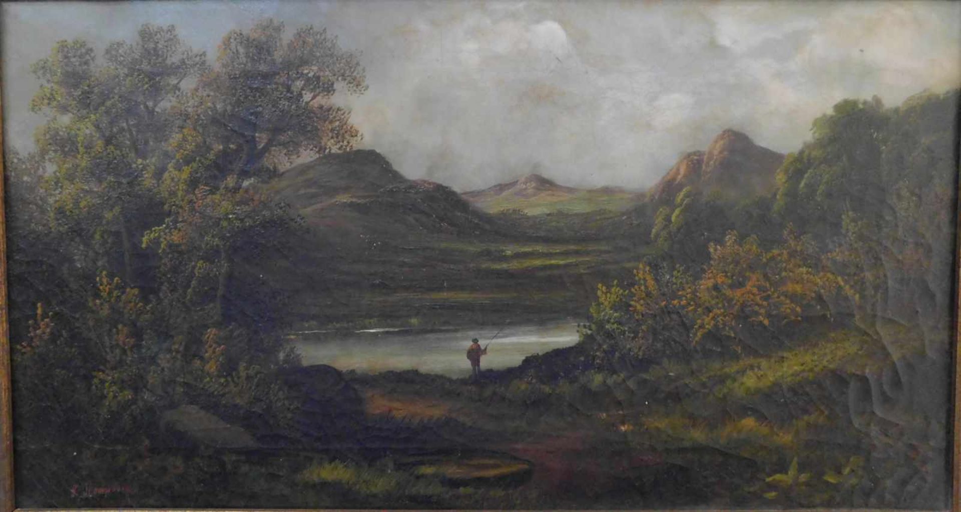 Gabriel Thompson, 1861 Bridgwater - c. 1939, Angler in weiter Landschaft, Öl auf Leinwand, - Bild 2 aus 4