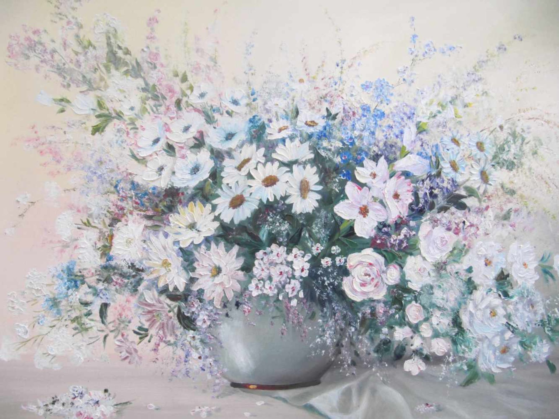 M. Poorts, Stillleben, weiße und rosa Blumen in Vase, Öl auf Leinwand2. H. 20.Jhdt., Stillleben - Bild 3 aus 7