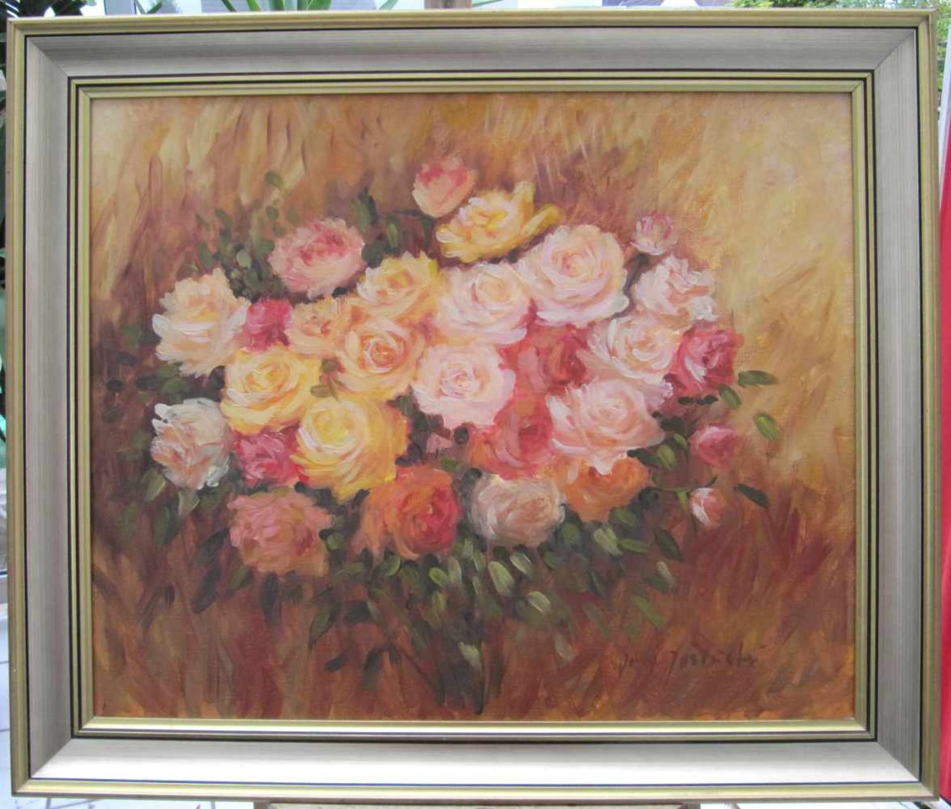 Jerzy Jasinski, Stillleben, Blumenbouquet, Öl auf Leinwand, signiert unten rechts, m.R.