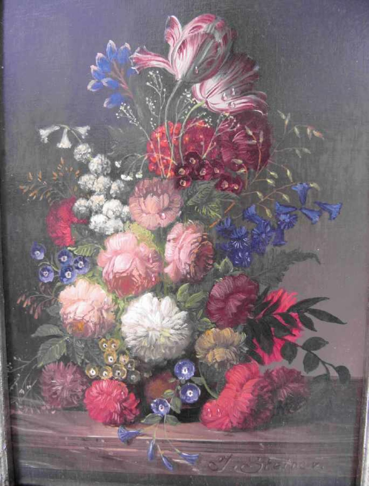 Josef Steiner, 1899 München bis 1977 ebenda, Stillleben barocke Herbstblumen, signiert, m.R.Öl auf - Bild 2 aus 4