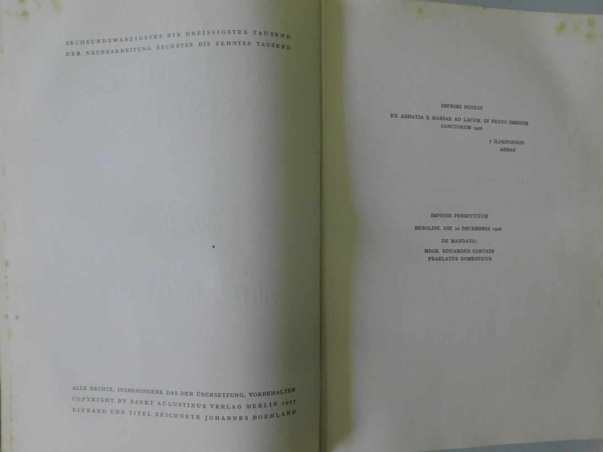 Buch, Die betende Kirche, St. Augustinus Verlag Berlin 1927, Buchrücken u. Ecken braunes Leder m. - Bild 4 aus 5