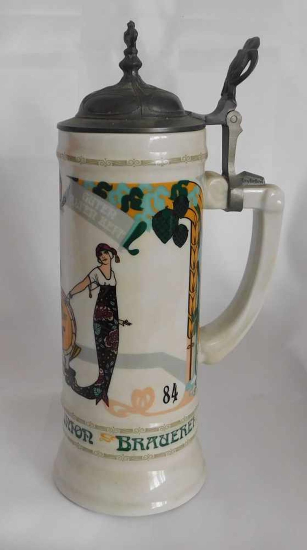 Sammlerkrug, Humpen, Keramik mit Zinndeckel, Dortmunder Union Brauerei 1984, Höhe 32,5 cm