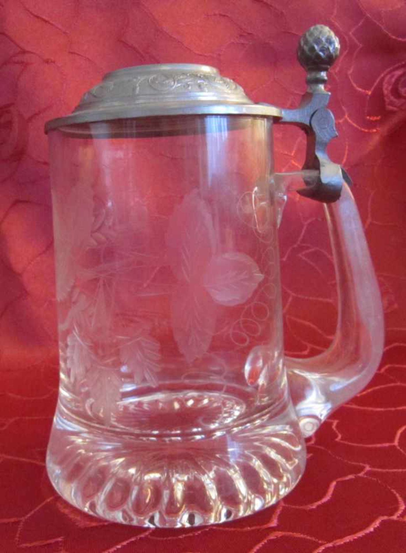 Bierkrug, Glas mit Zinndeckel, Höhe 15,5 cm, um 1980