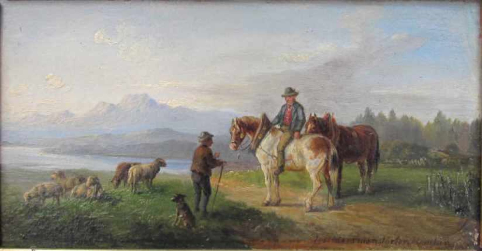 Josef Herrmanstörfer, 1817 Nürnberg bis 1901 München, Bauer und Schafhirte beim Plausch, Öl auf - Bild 2 aus 8