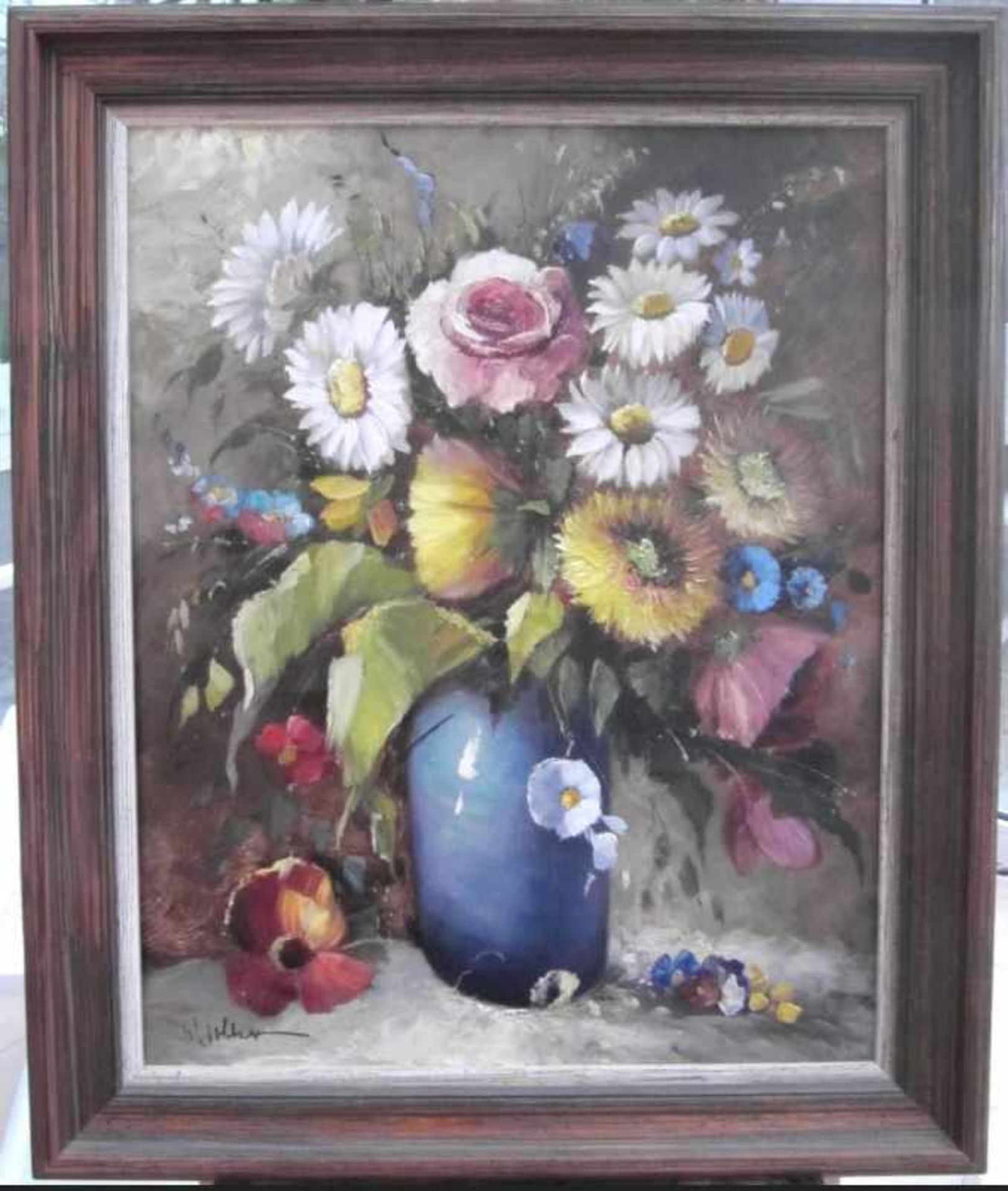 W. Volkers, 2.H.20.Jhdt., Stillleben, Blumen in Vase, Öl auf Leinwand, signiert unten links, m.R.