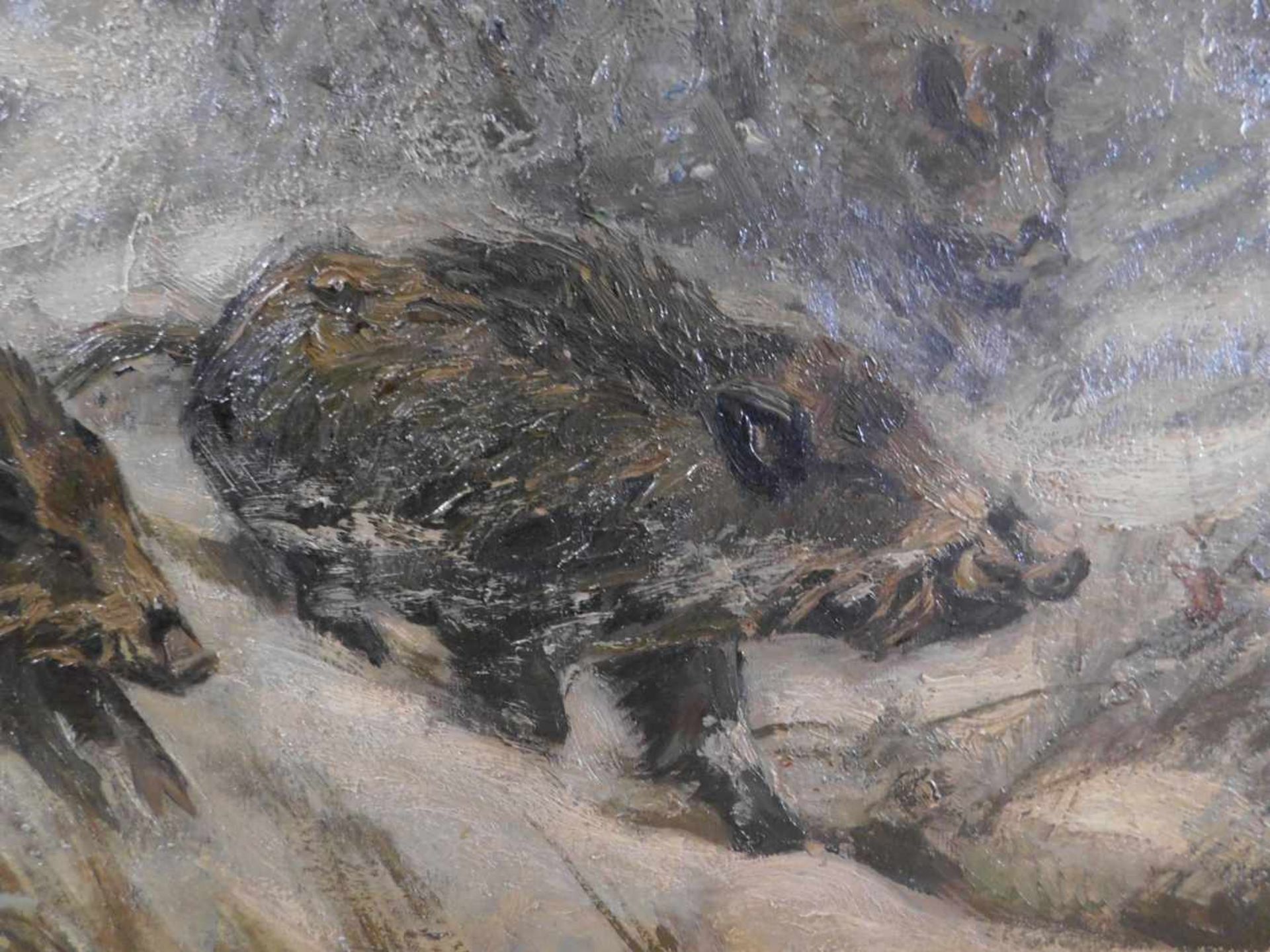 Carl Weisgerber, 1891 Ahrweiler- 1968 Düsseldorf, Wildschweinrotte im Winterwald, Öl auf Leinwand, - Bild 4 aus 7