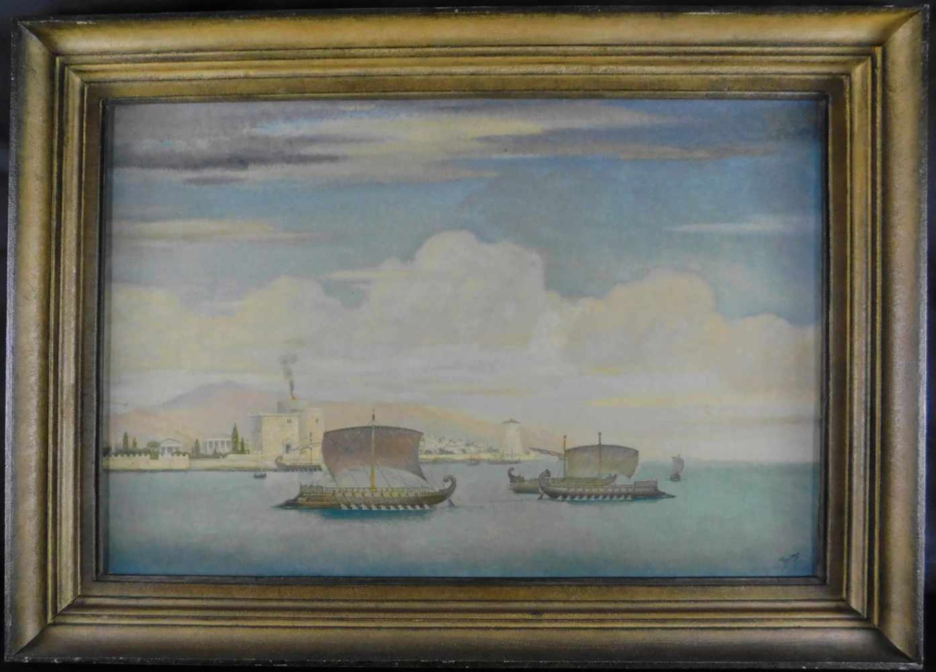 Paul Schmitz, 1910 - 1975, Altgriechischer Hafen, Öl auf Platte, signiert unten rechts, m. R.