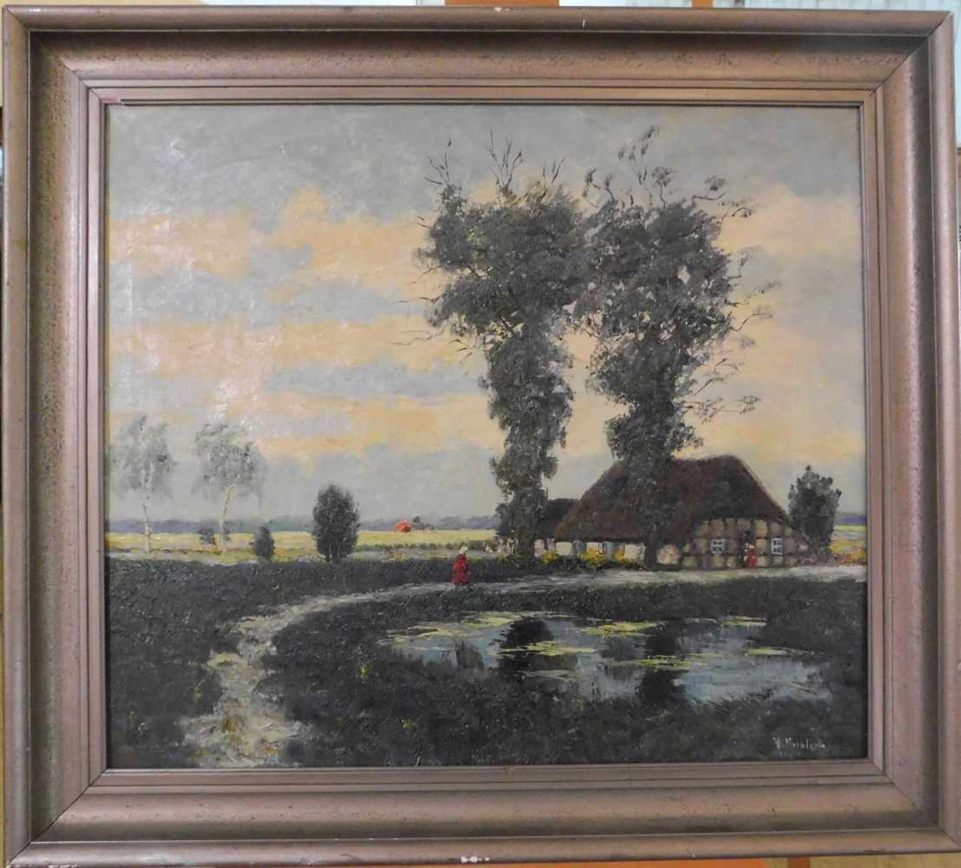 Carl Wilhelm Mosblech, 1868 Barmen - 1934 Düsseldorf, norddeutsche Landschaft mit Bauernhaus, Öl auf