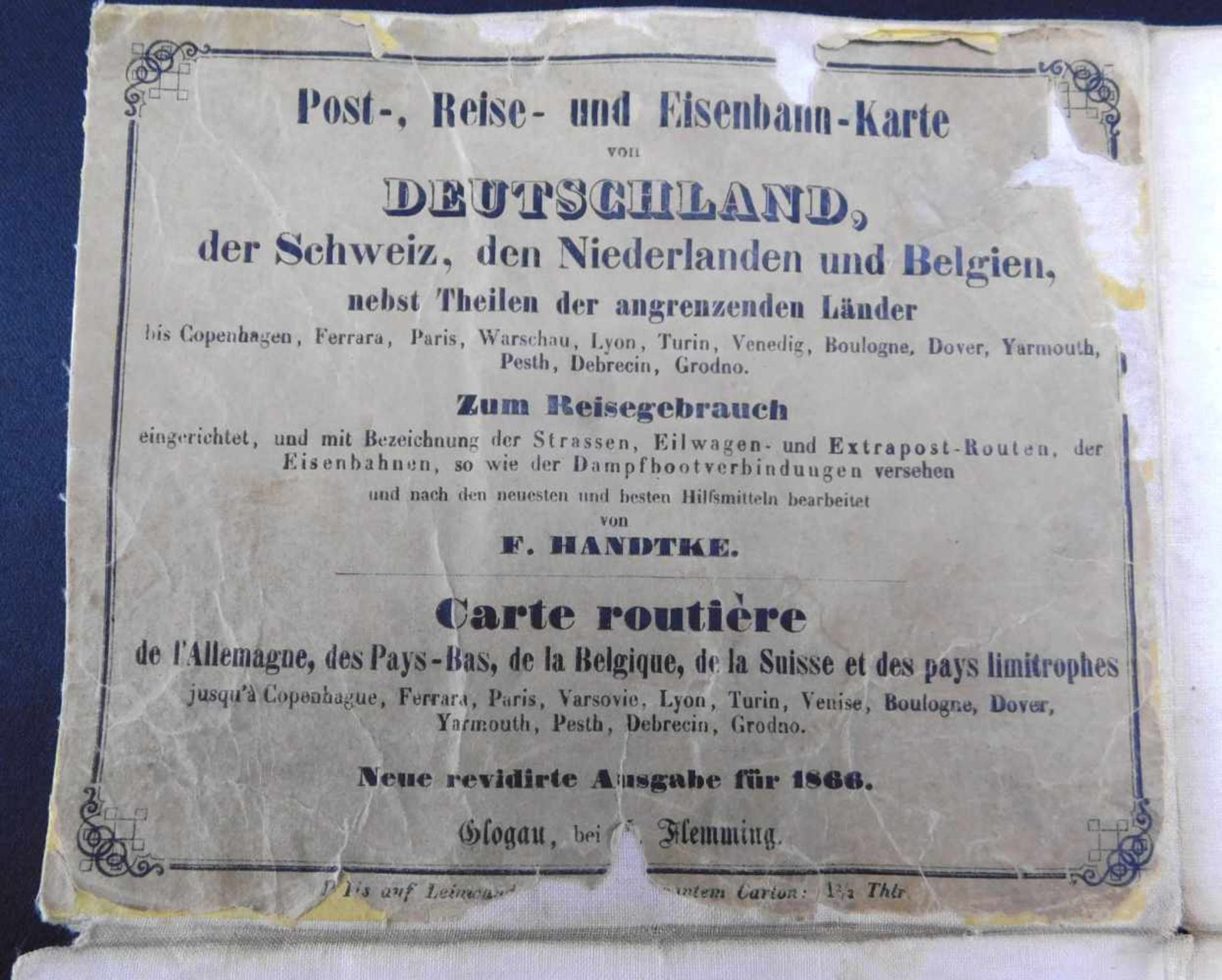 Post-, Reise- u. Eisenbahnkarte, 1866, Deutschland und angrenzende Länder, handcoloriert, Papier auf - Image 4 of 6