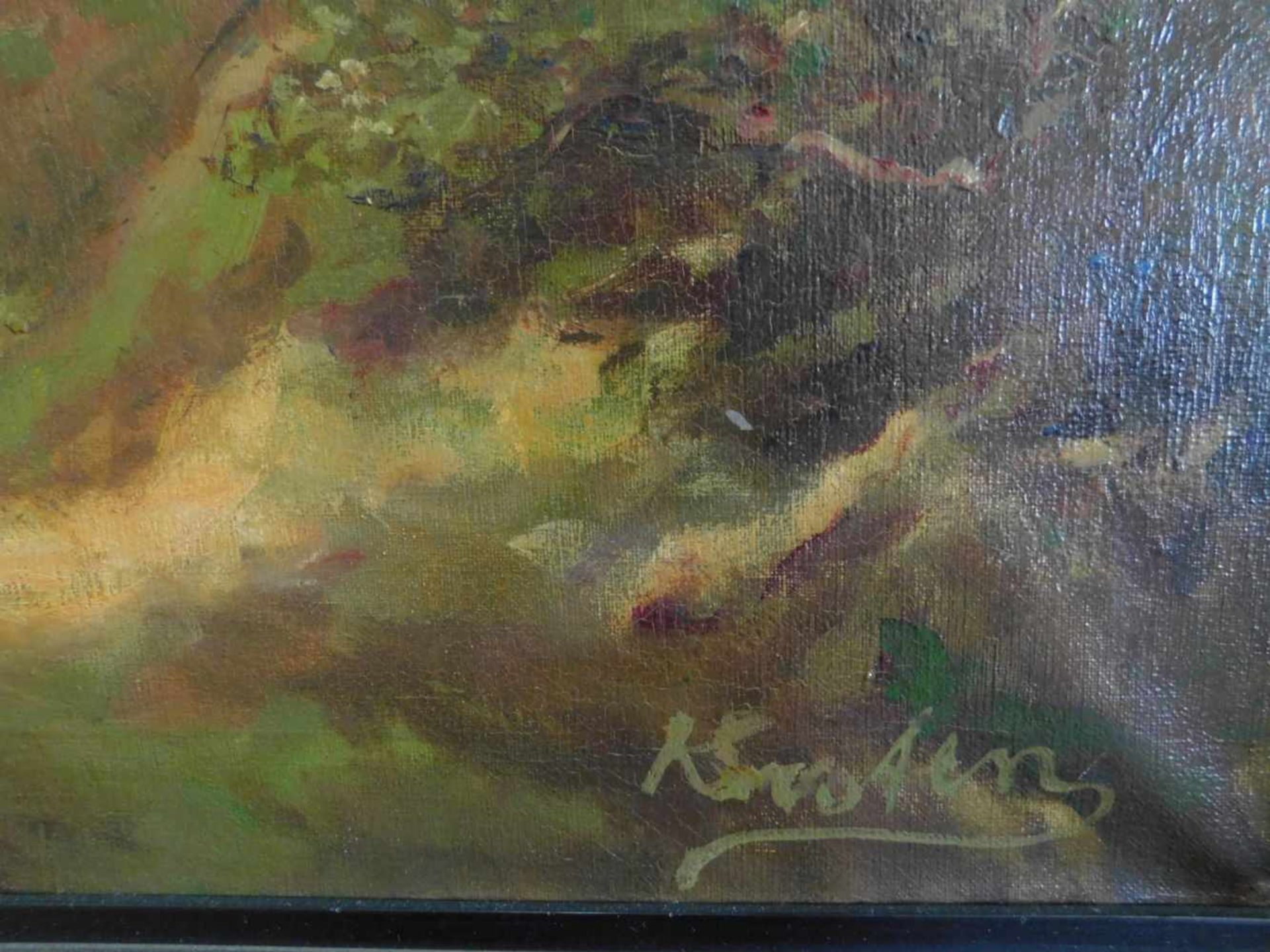 Alois Arnegger, 1879 - 1963 Wien, zugeschrieben, Herbstwald mit Hüttte, Öl auf Leinwand, unten - Bild 2 aus 5